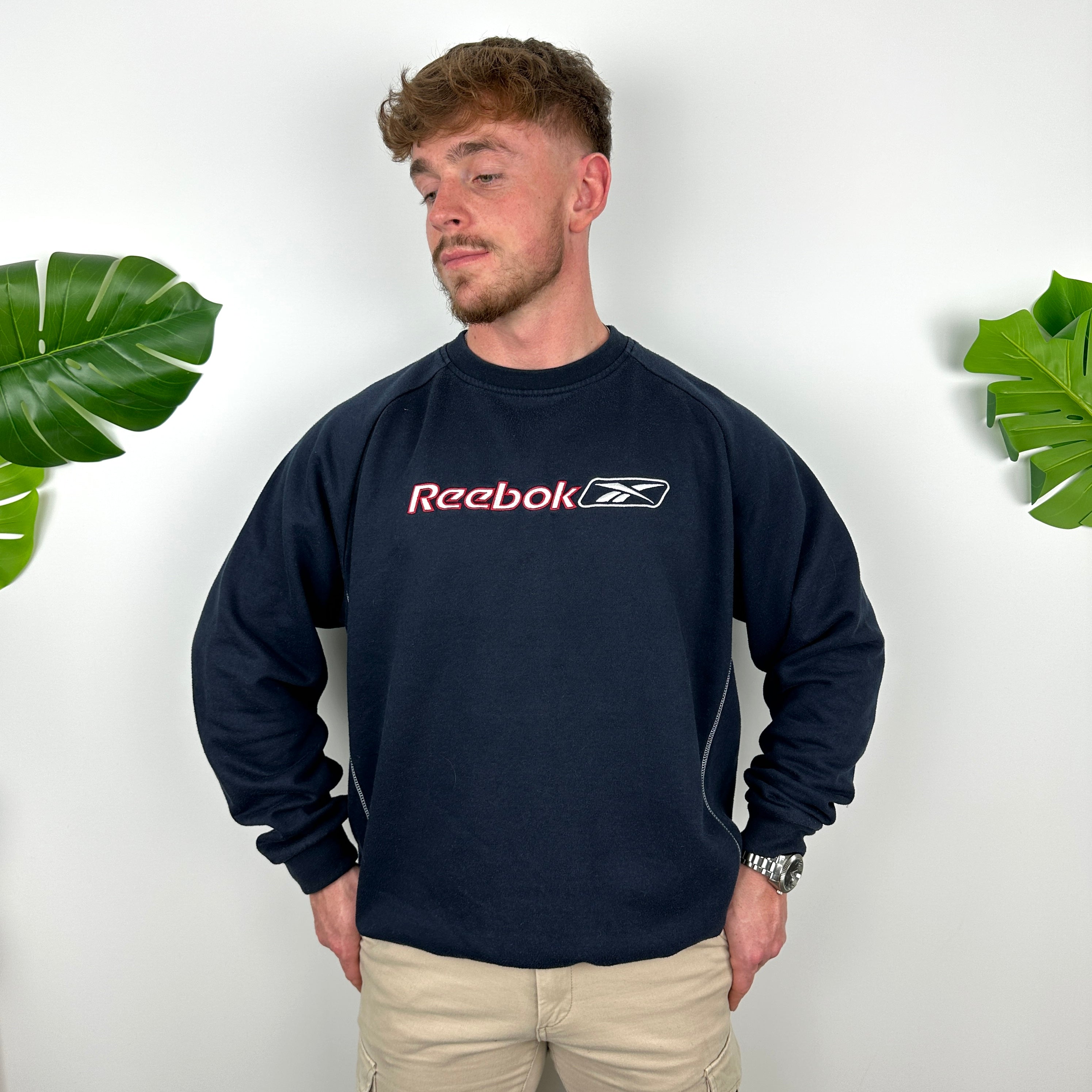 Reebok Navy Embroidered Spell Out Sweatshirt (M)