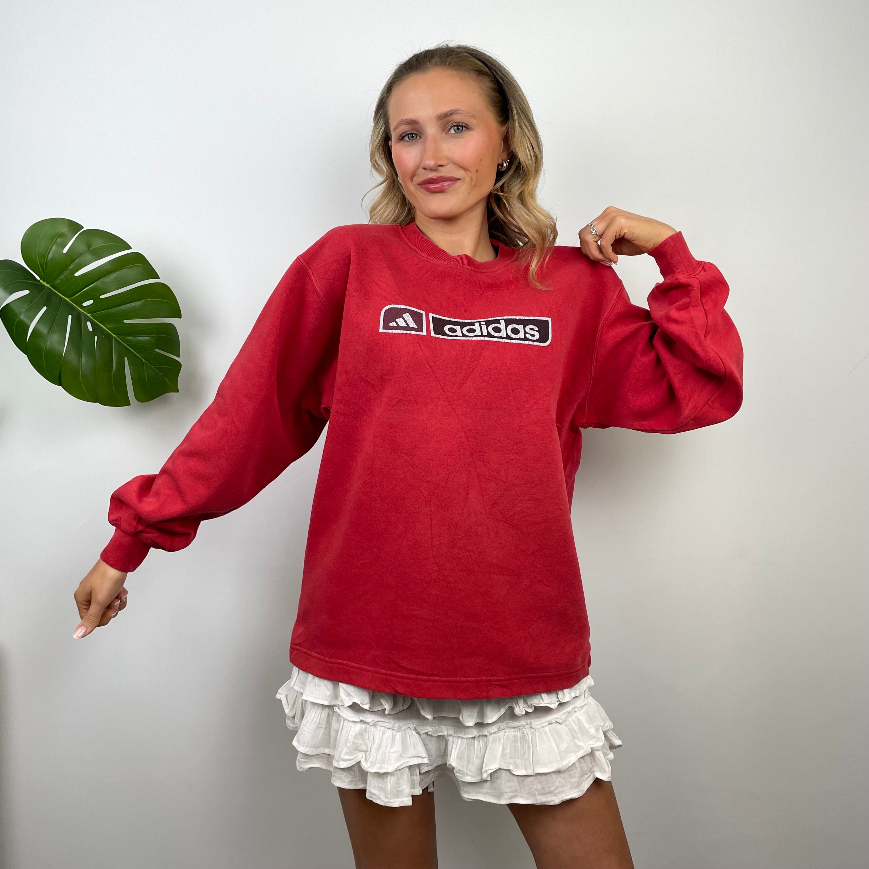 Adidas Red Spell Out Sweatshirt (M)