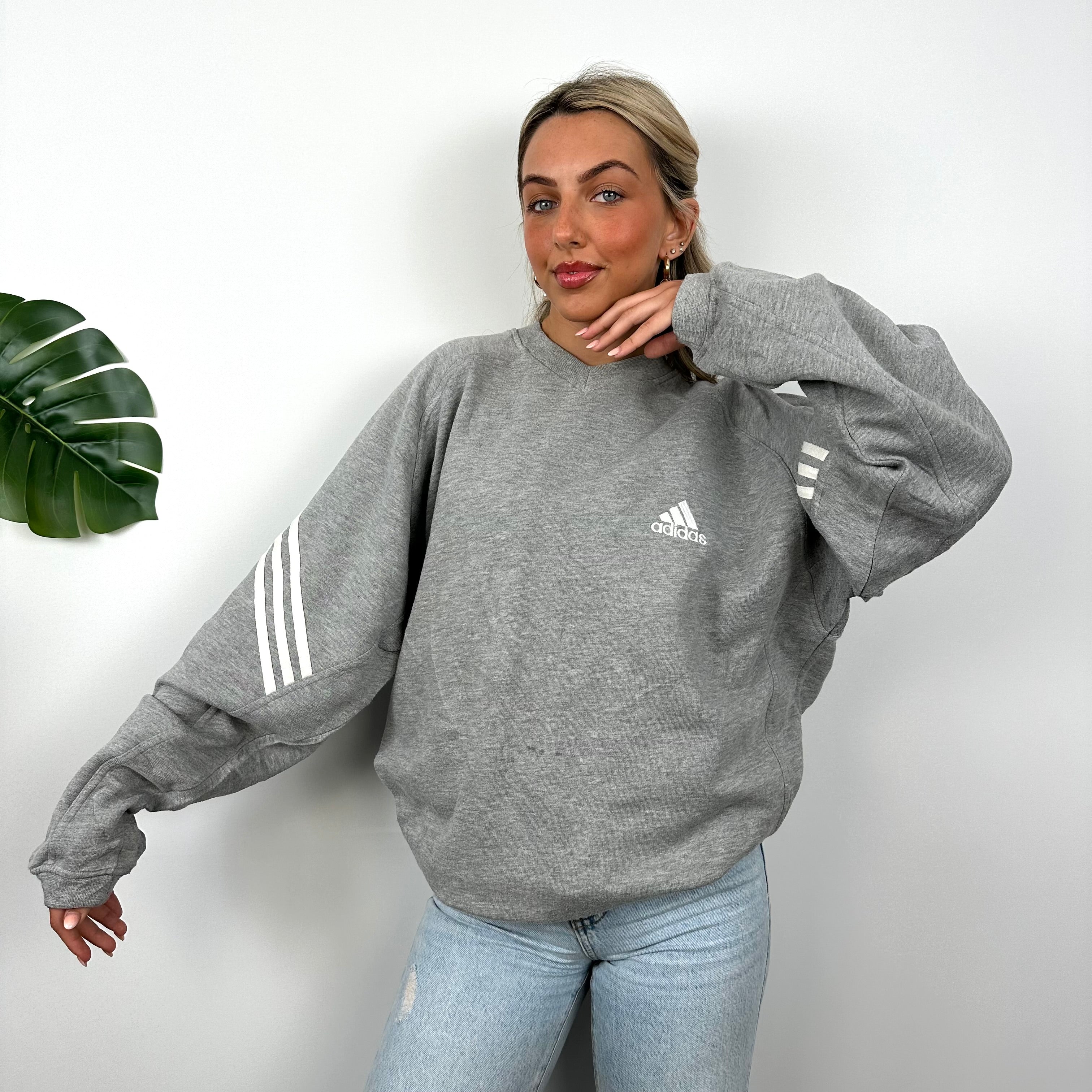 Adidas Grey Embroidered Spell Out Sweatshirt (L)