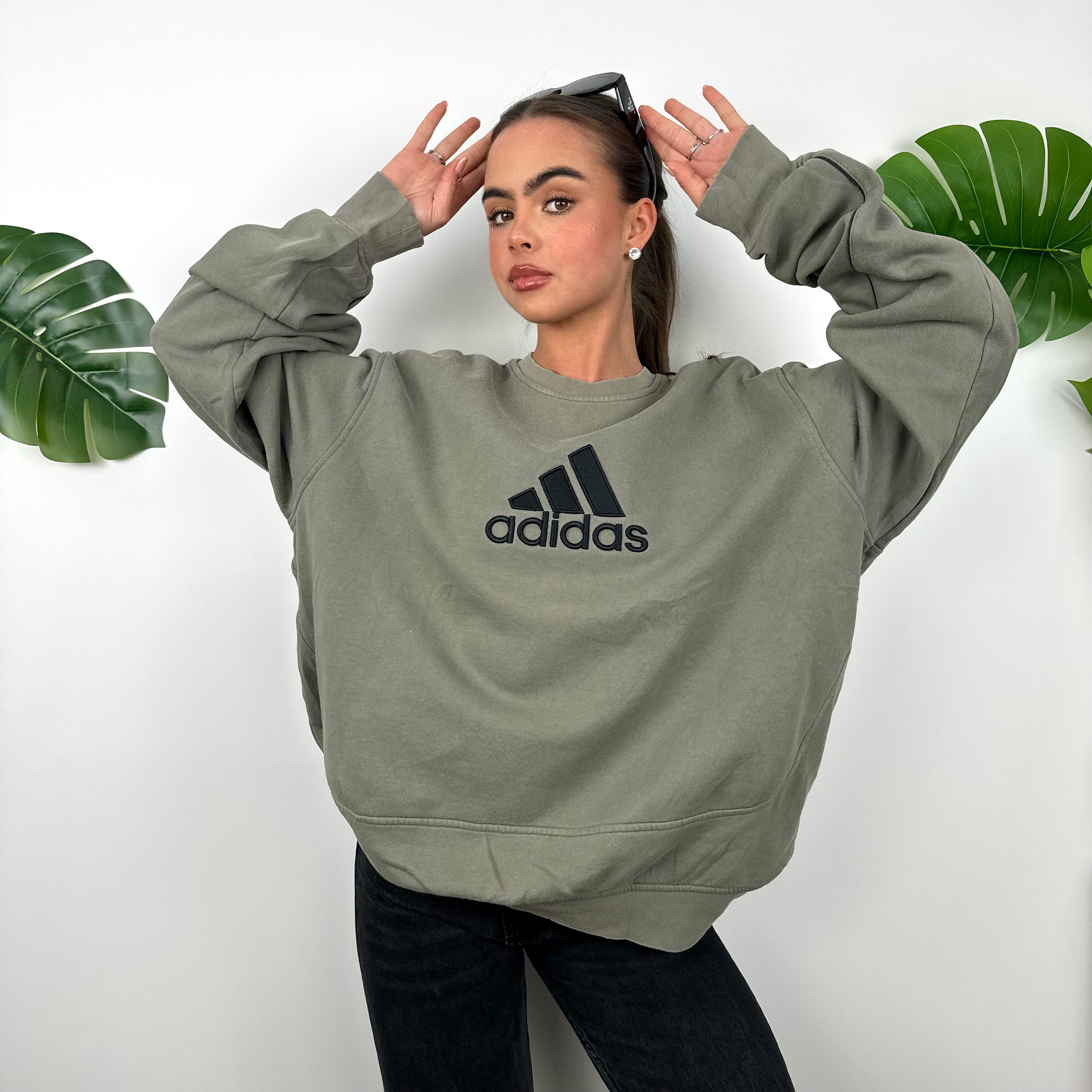 Adidas Khaki Embroidered Spell Out Sweatshirt (L)