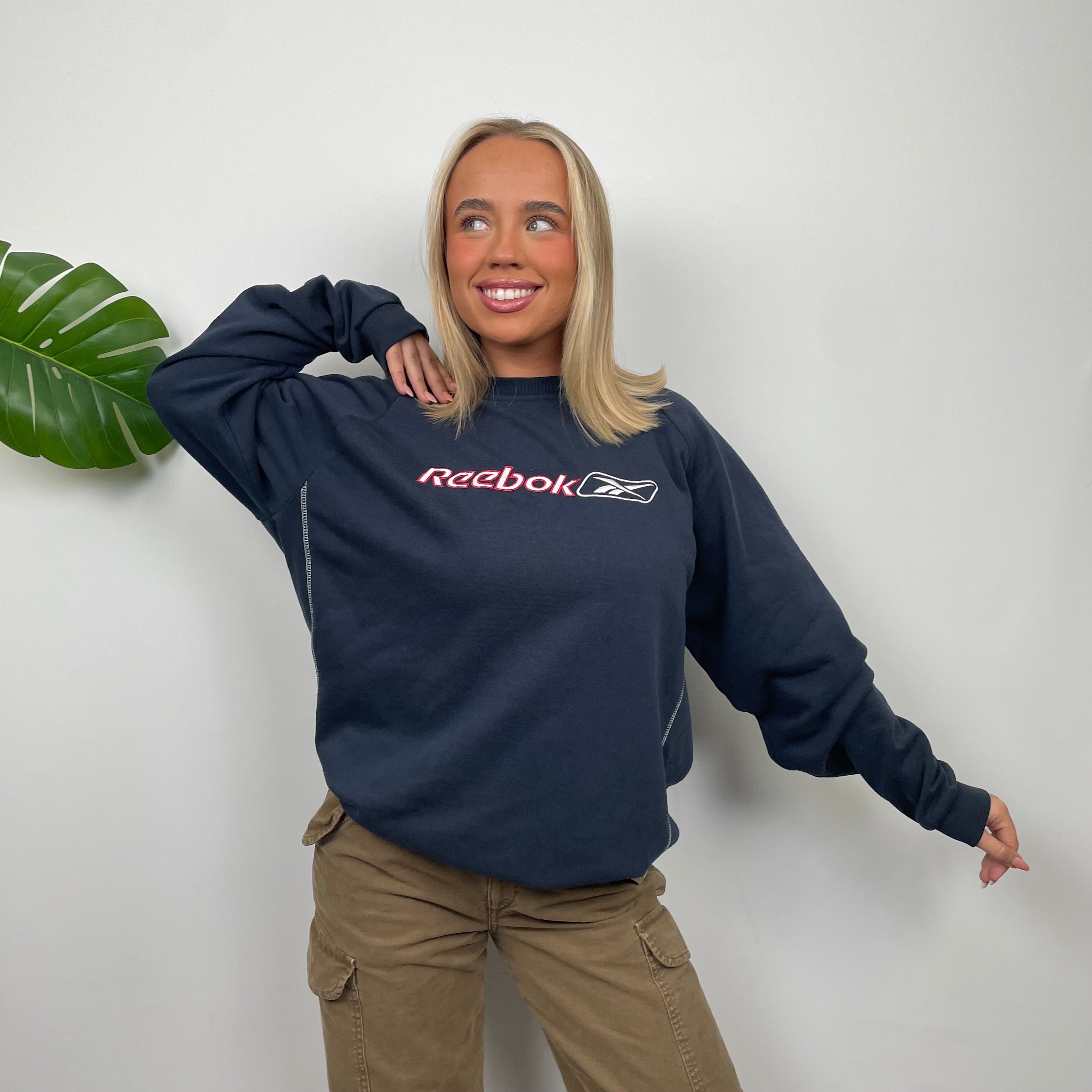 Reebok Navy Embroidered Spell Out Sweatshirt (M)