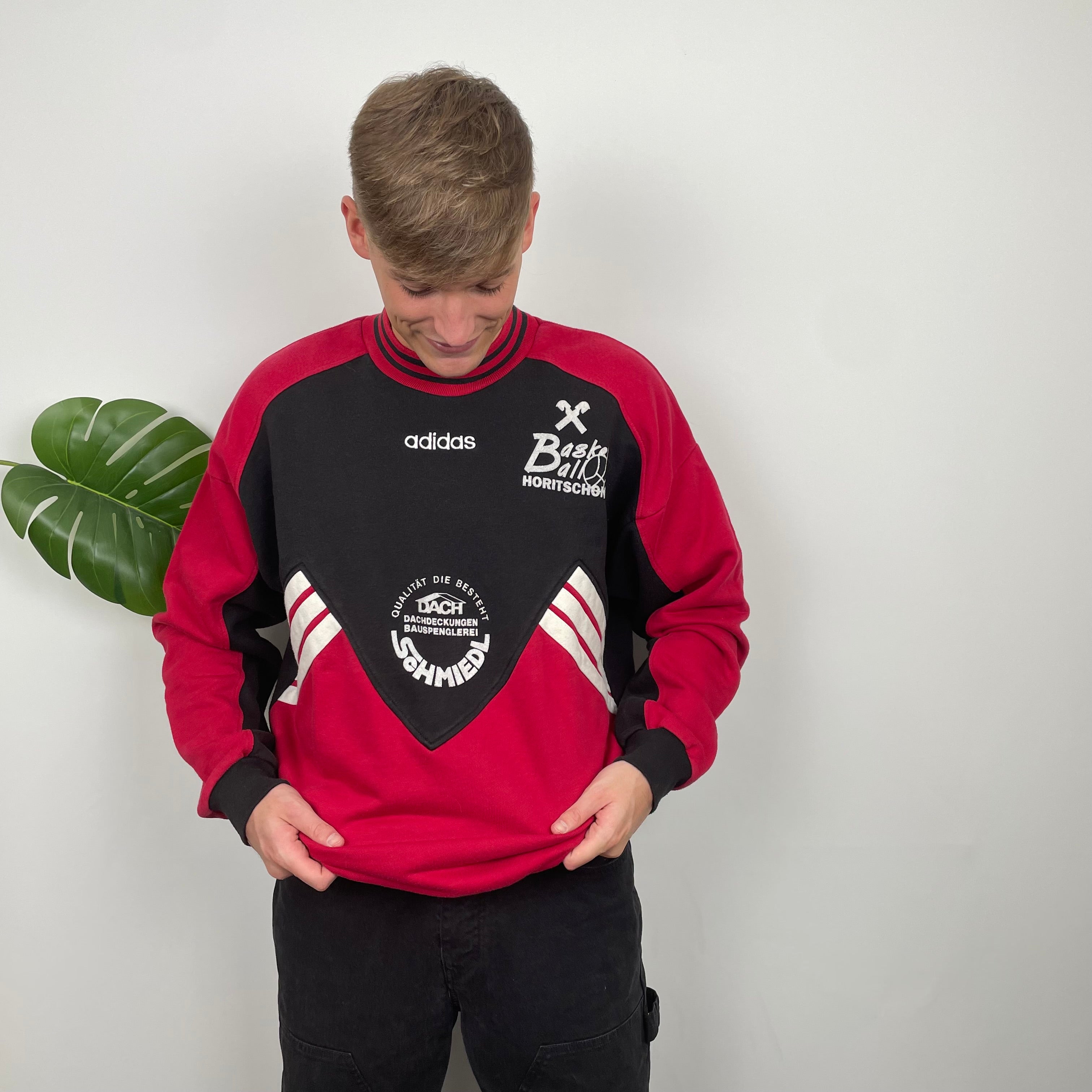 Adidas Red & Black Embroidered Spell Out Sweatshirt (L)