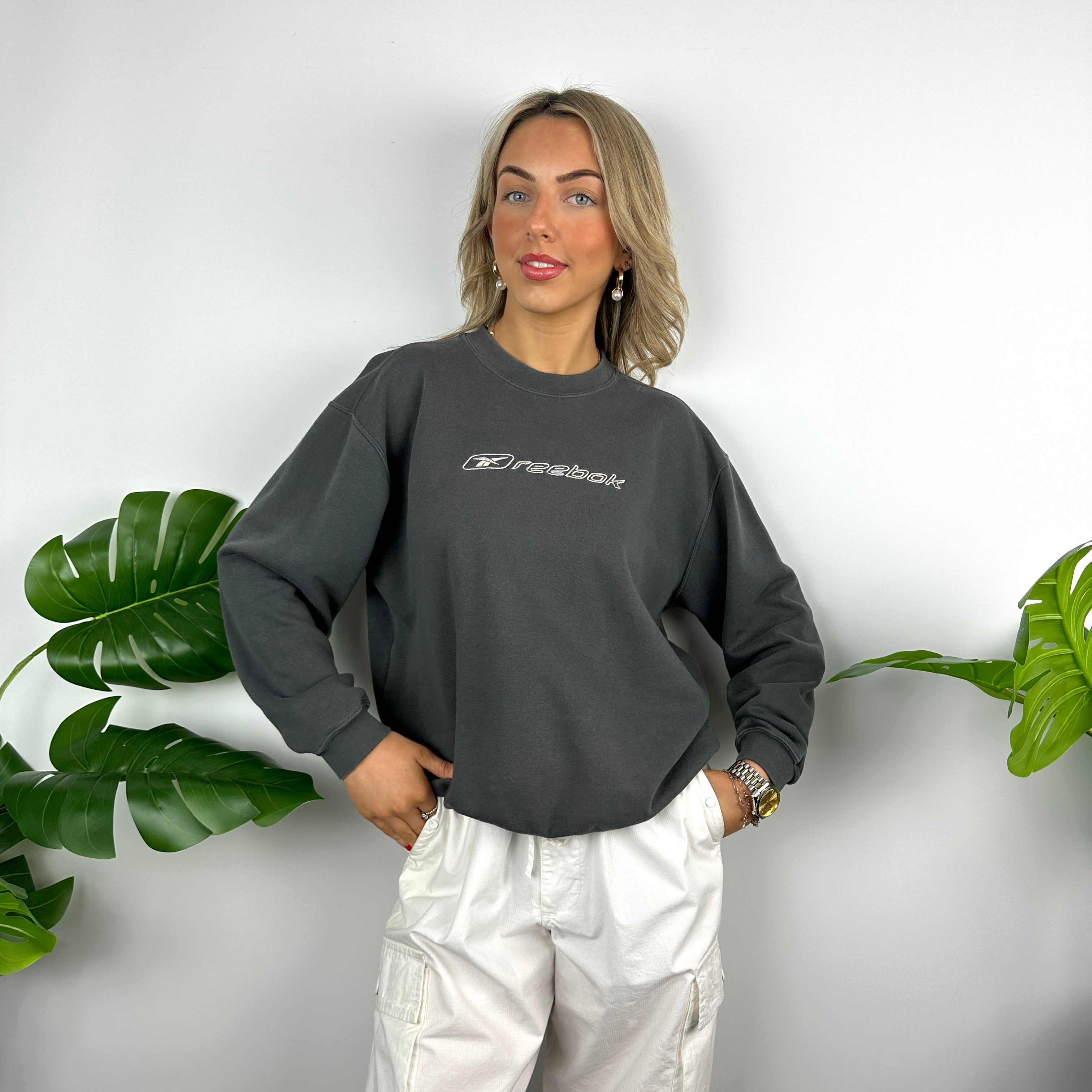 Reebok Grey Embroidered Spell Out Sweatshirt (L)