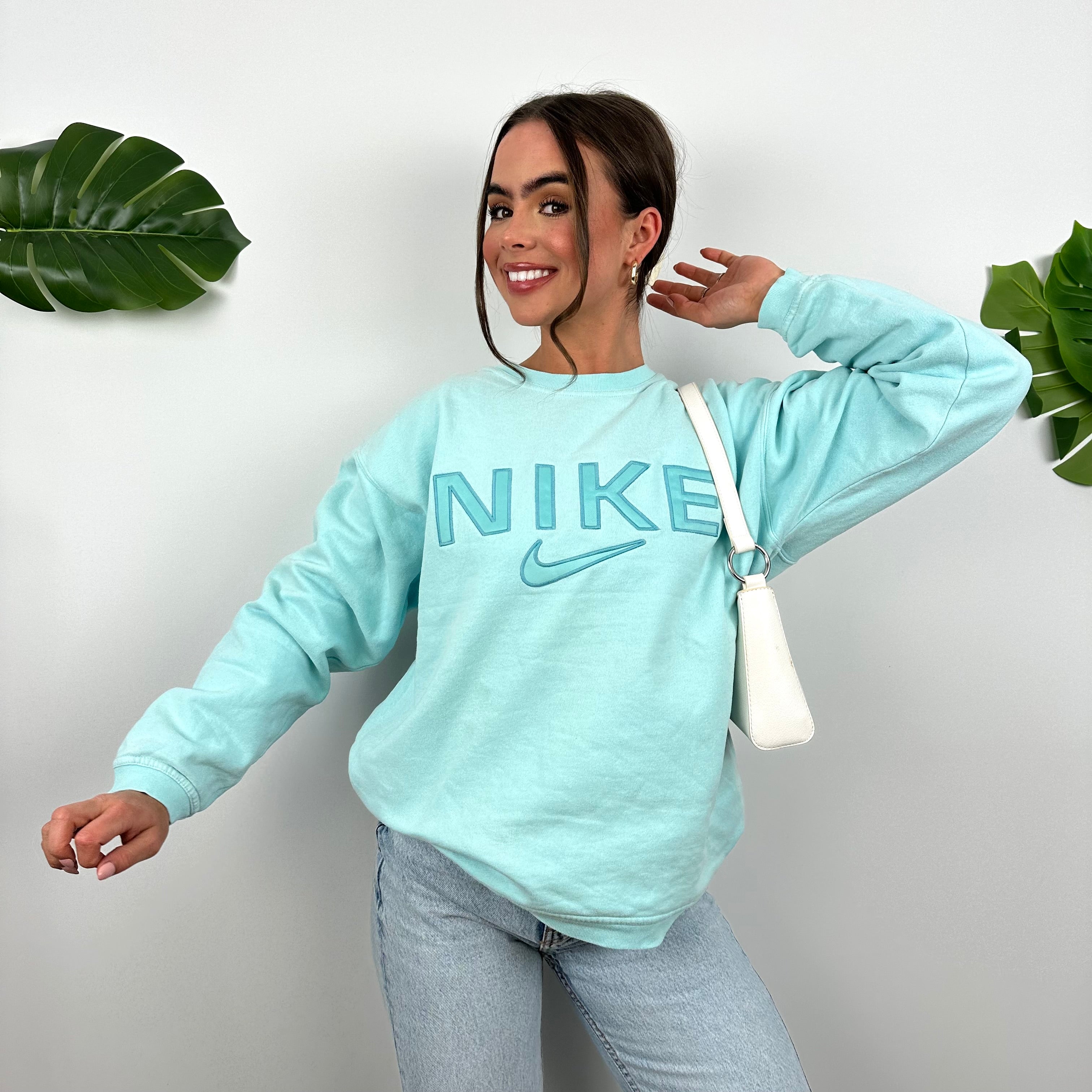 Nike Baby Blue Embroidered Spell Out Sweatshirt (M)