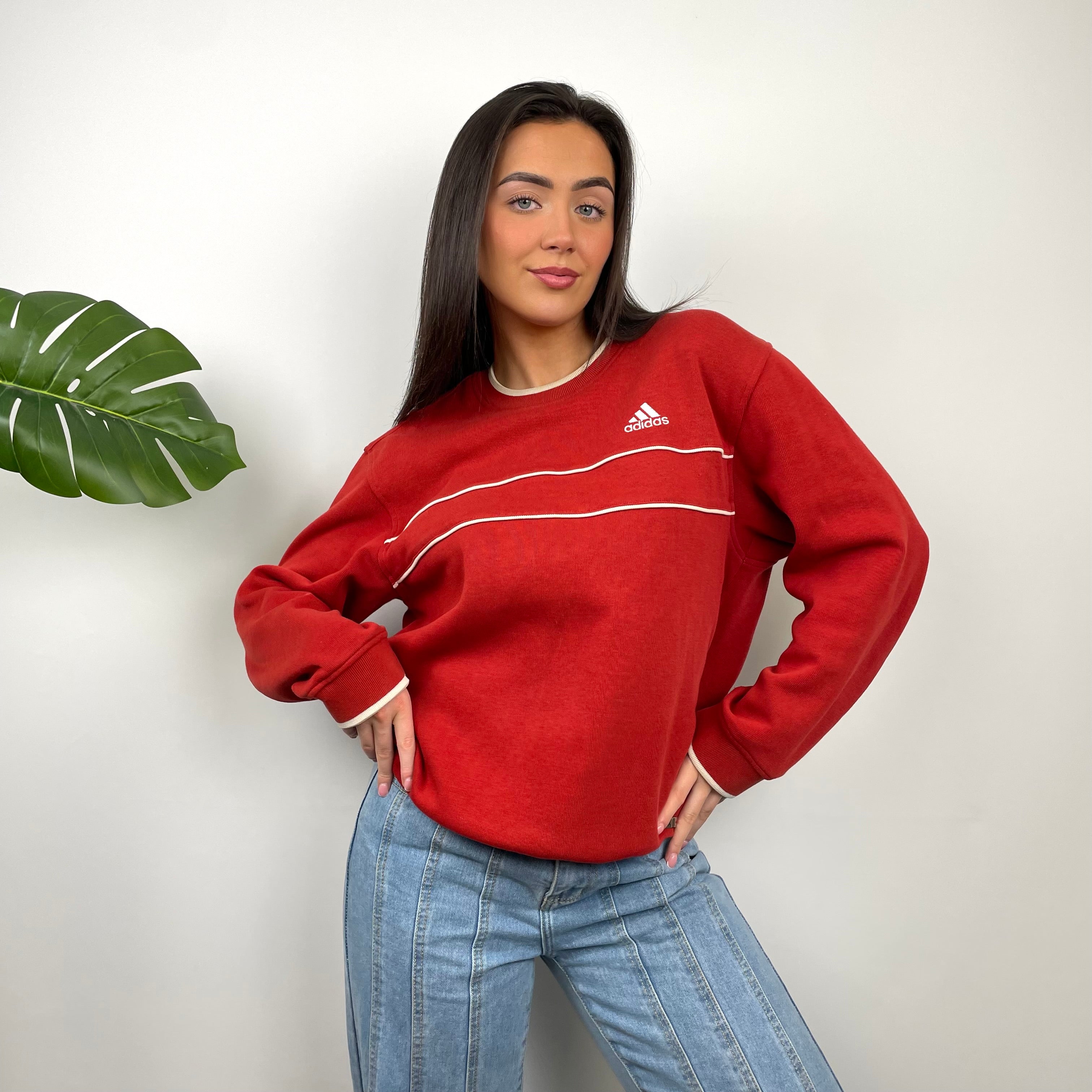 Adidas Red Embroidered Spell Out Sweatshirt (M)