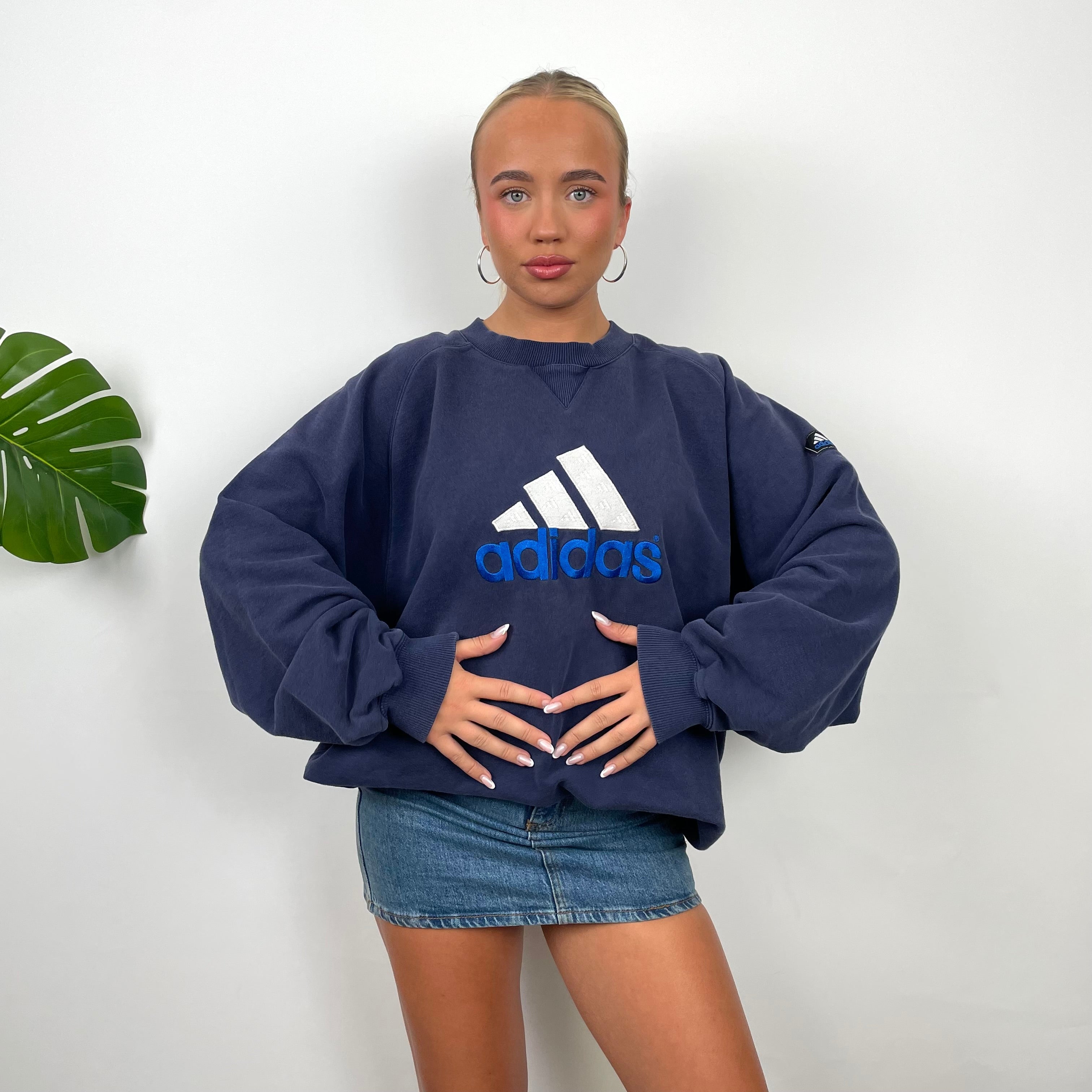 Adidas Navy Embroidered Spell Out Sweatshirt (XL)