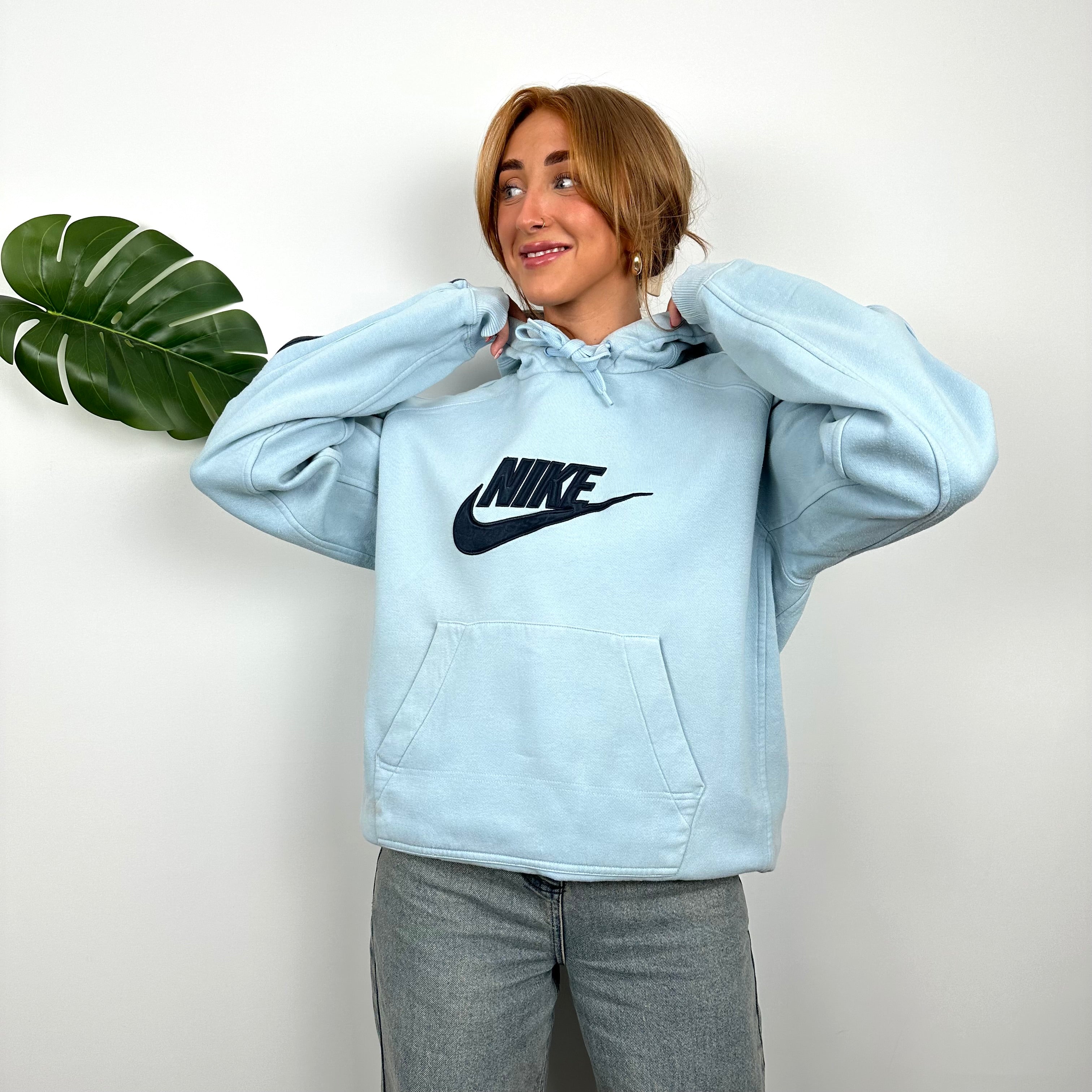 Nike Baby Blue Embroidered Spell Out Hoodie (M)