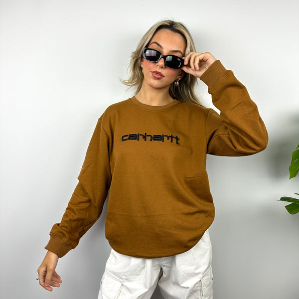 Carhartt Tan Brown Embroidered Spell Out Sweatshirt (M)