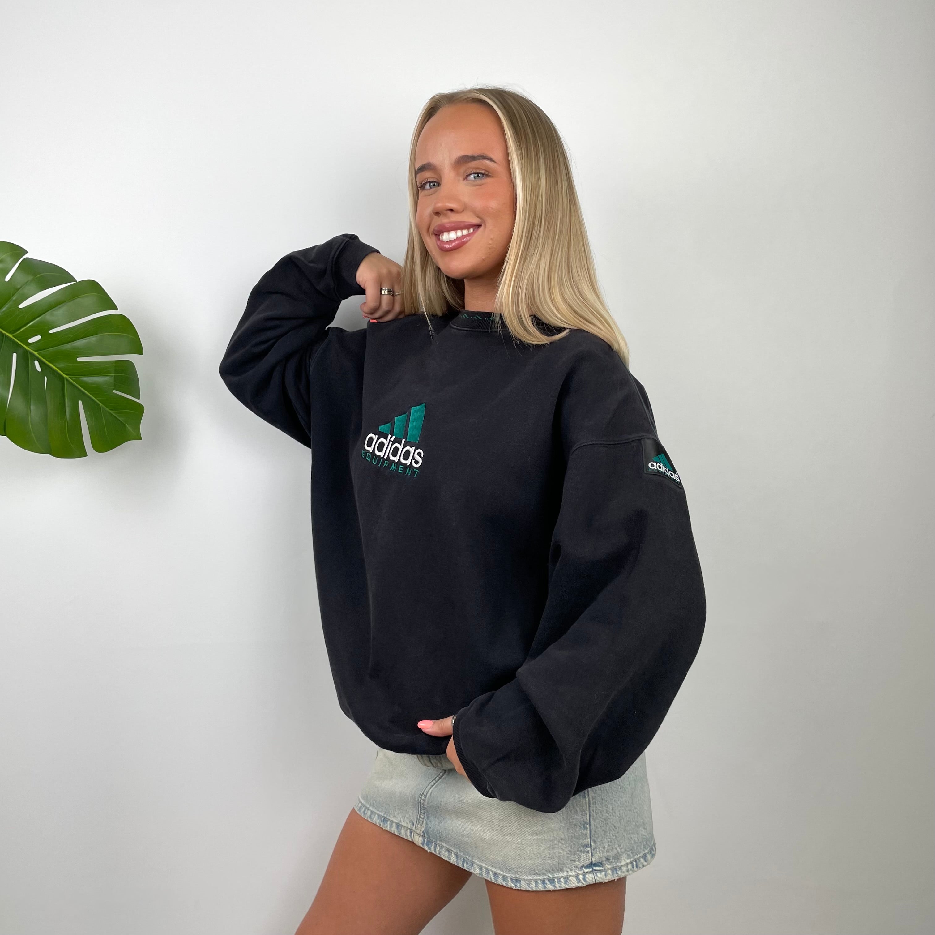 Adidas Equipment Black Embroidered Spell Out Sweatshirt (L)