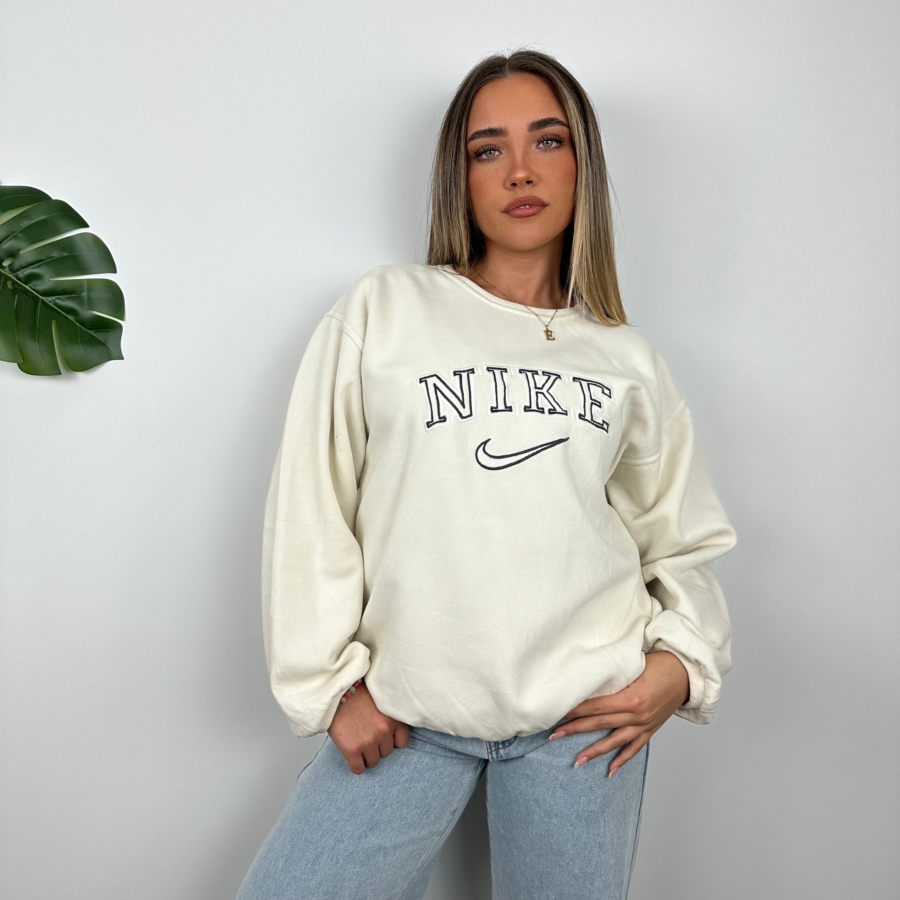 Nike Cream Embroidered Spell Out Sweatshirt (M)