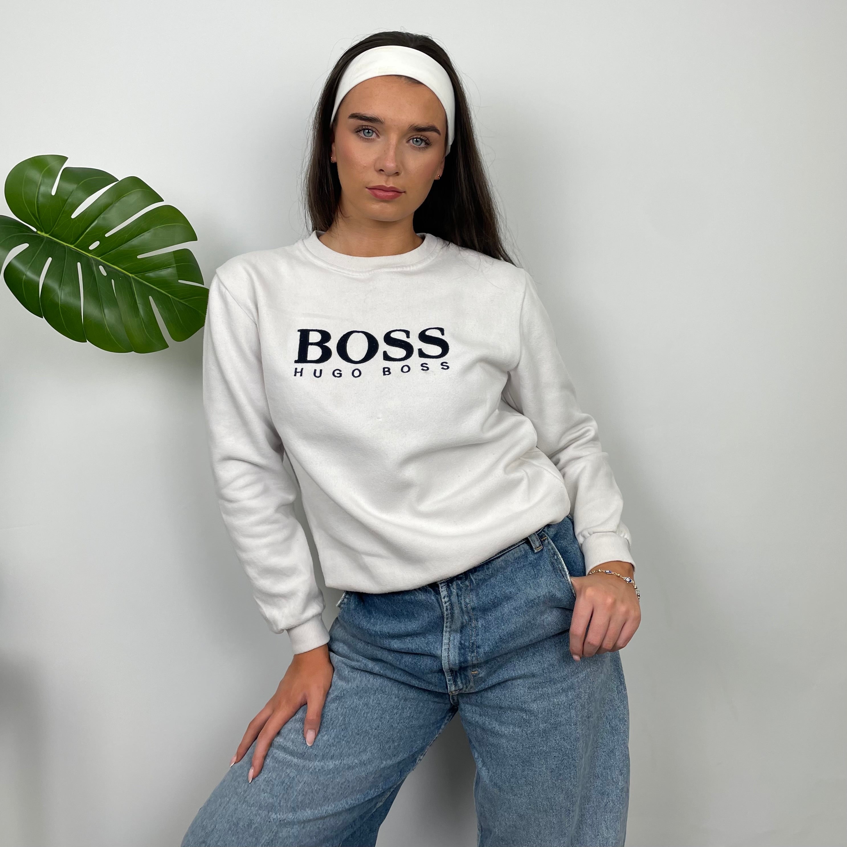 Hugo Boss White Embroidered Spell Out Sweatshirt (S)