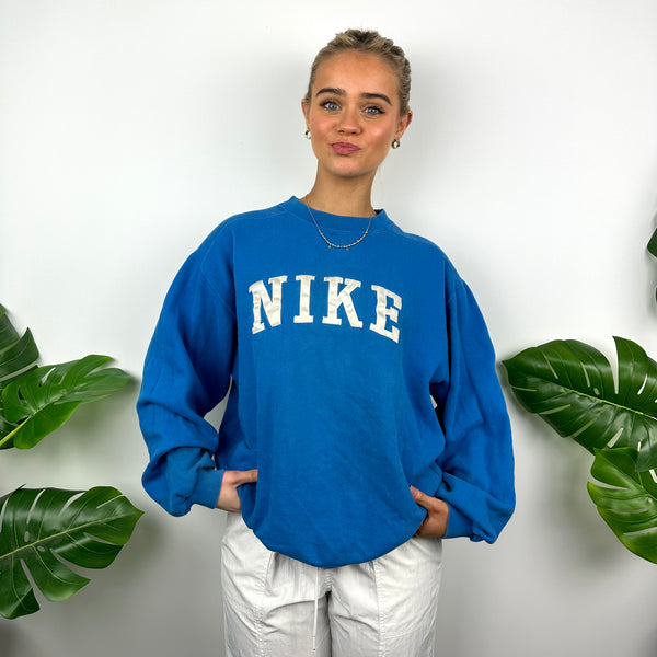 Nike Blue Embroidered Spell Out Sweatshirt (M)