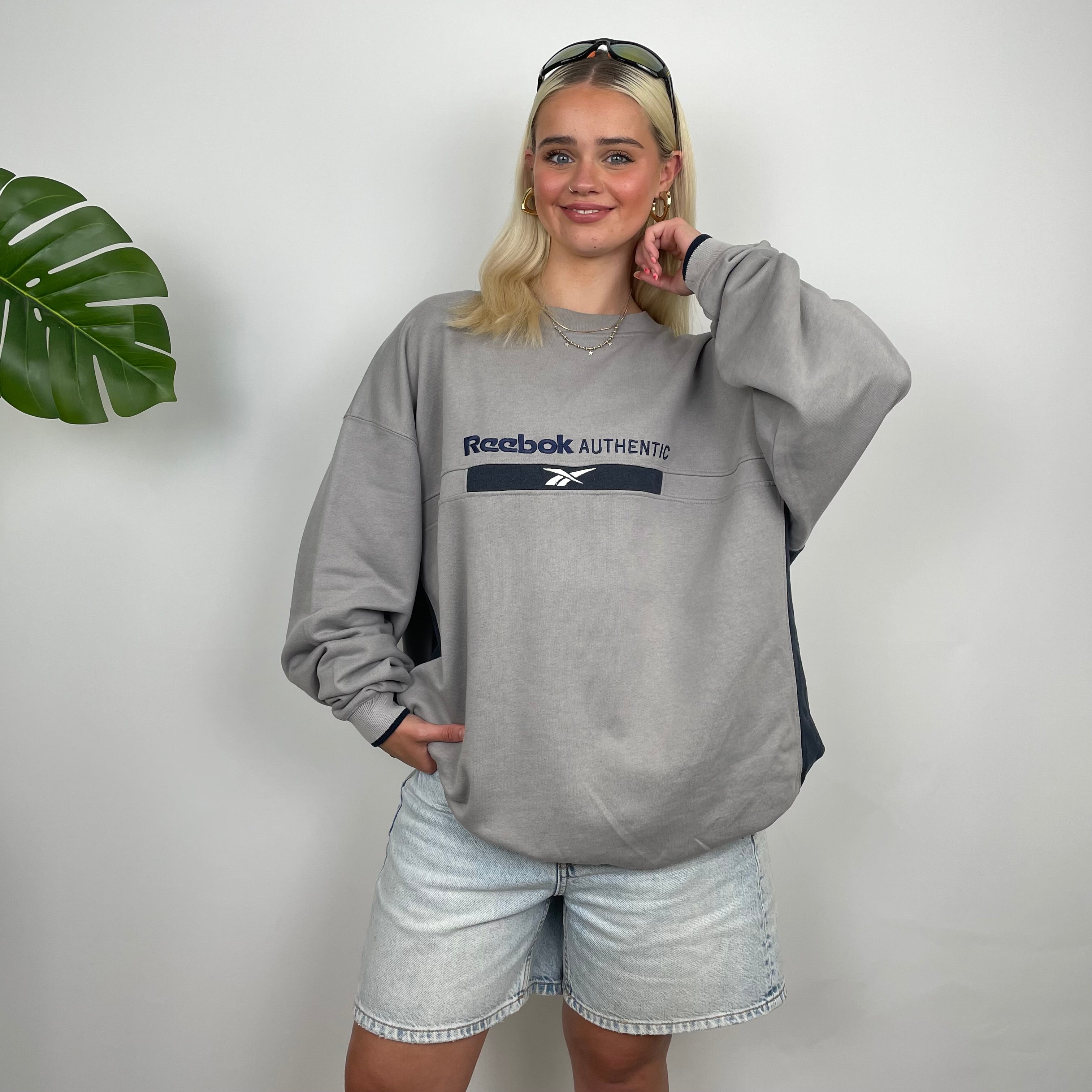 Reebok Authentic Grey Embroidered Spell Out Sweatshirt (XL)