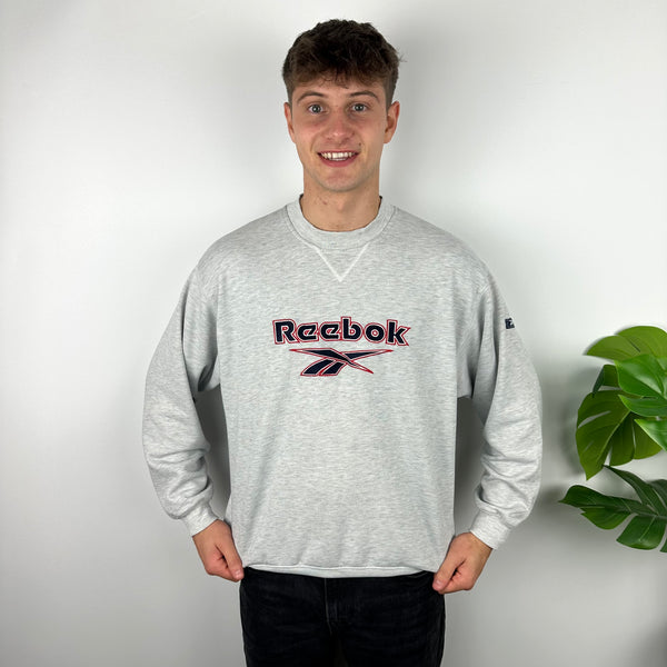 Reebok Grey Embroidered Spell Out Sweatshirt (M)