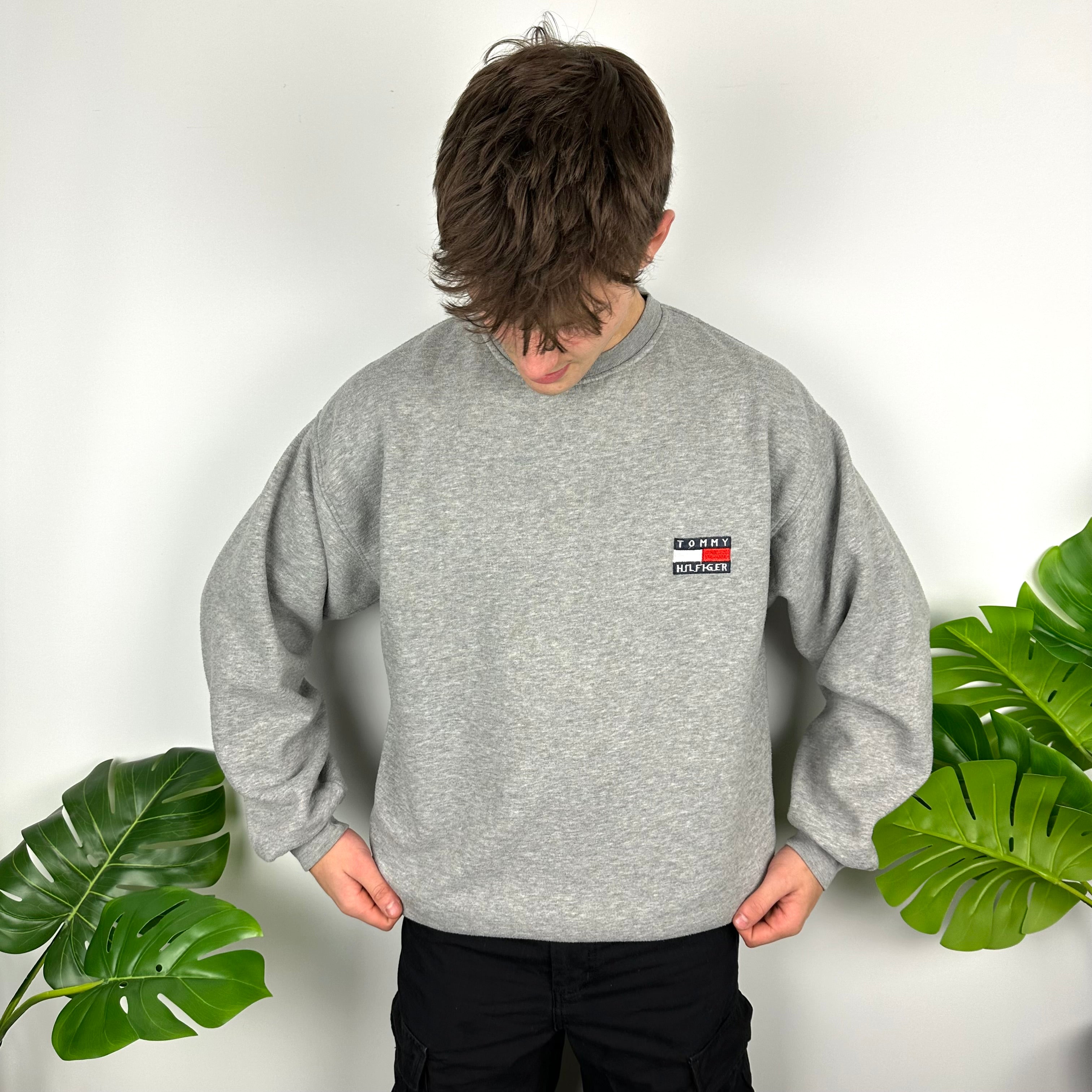 Tommy Hilfiger Grey Embroidered Spell Out Sweatshirt (L)