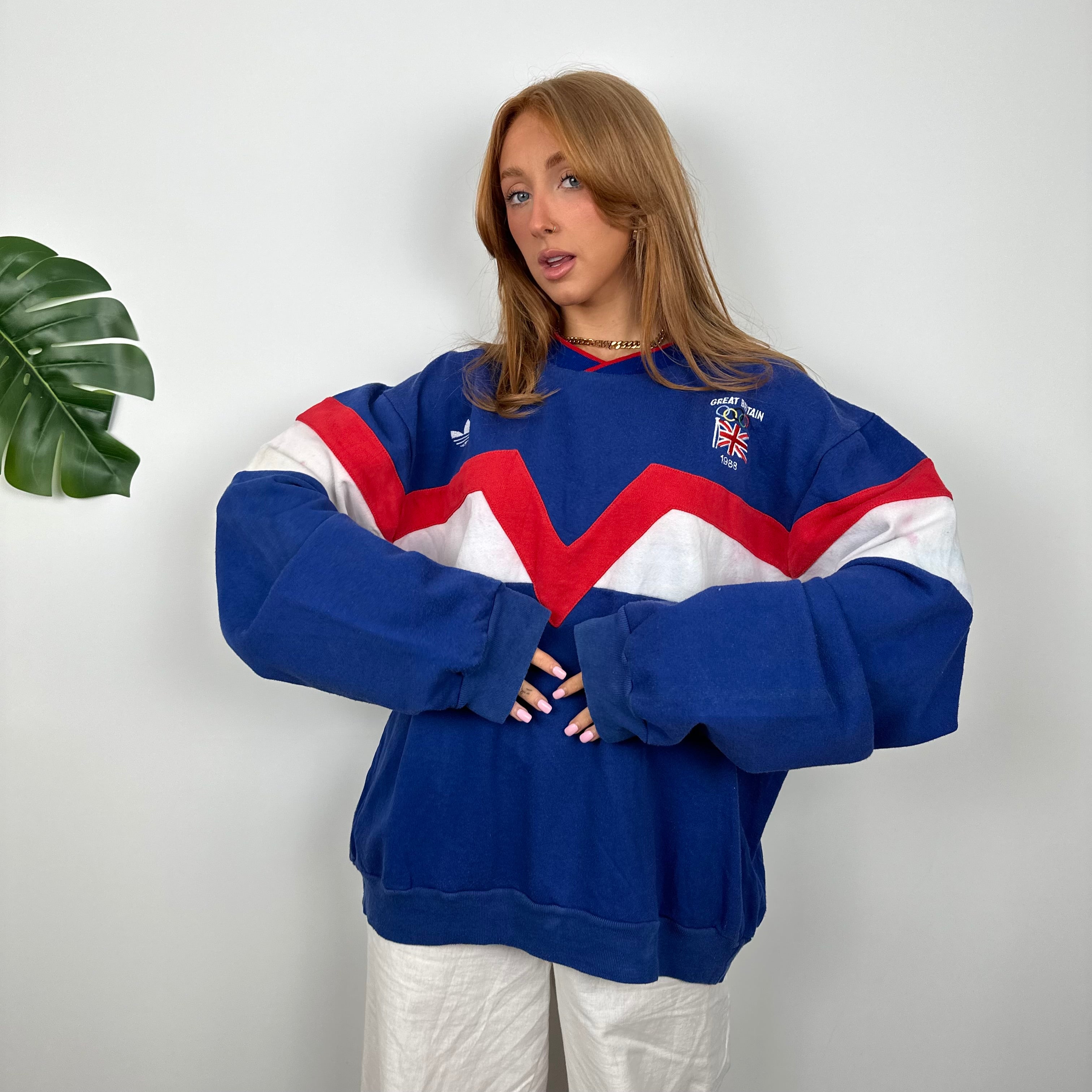 Adidas X Great Britain Olympic Games 1988 RARE Blue Embroidered Spell Out Sweatshirt (M)