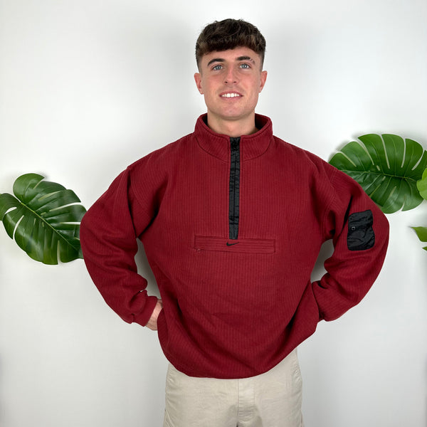 Nike Red Embroidered Swoosh Quarter Zip Sweatshirt (L)