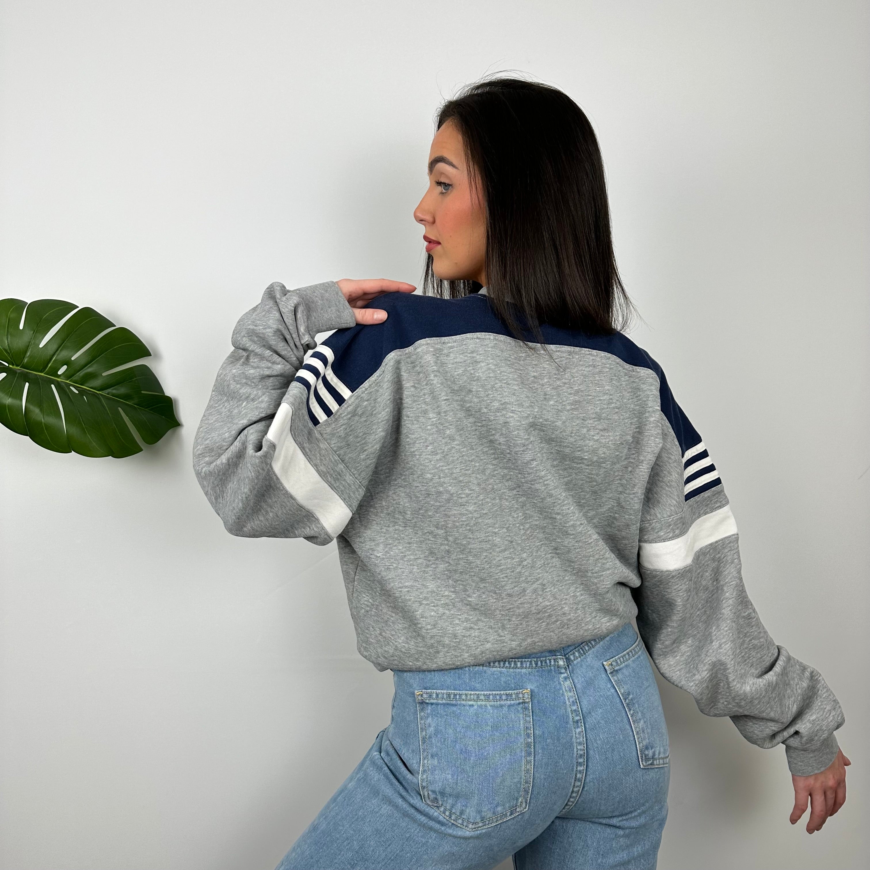 Adidas Grey & Navy Embroidered Spell Out Sweatshirt (L)