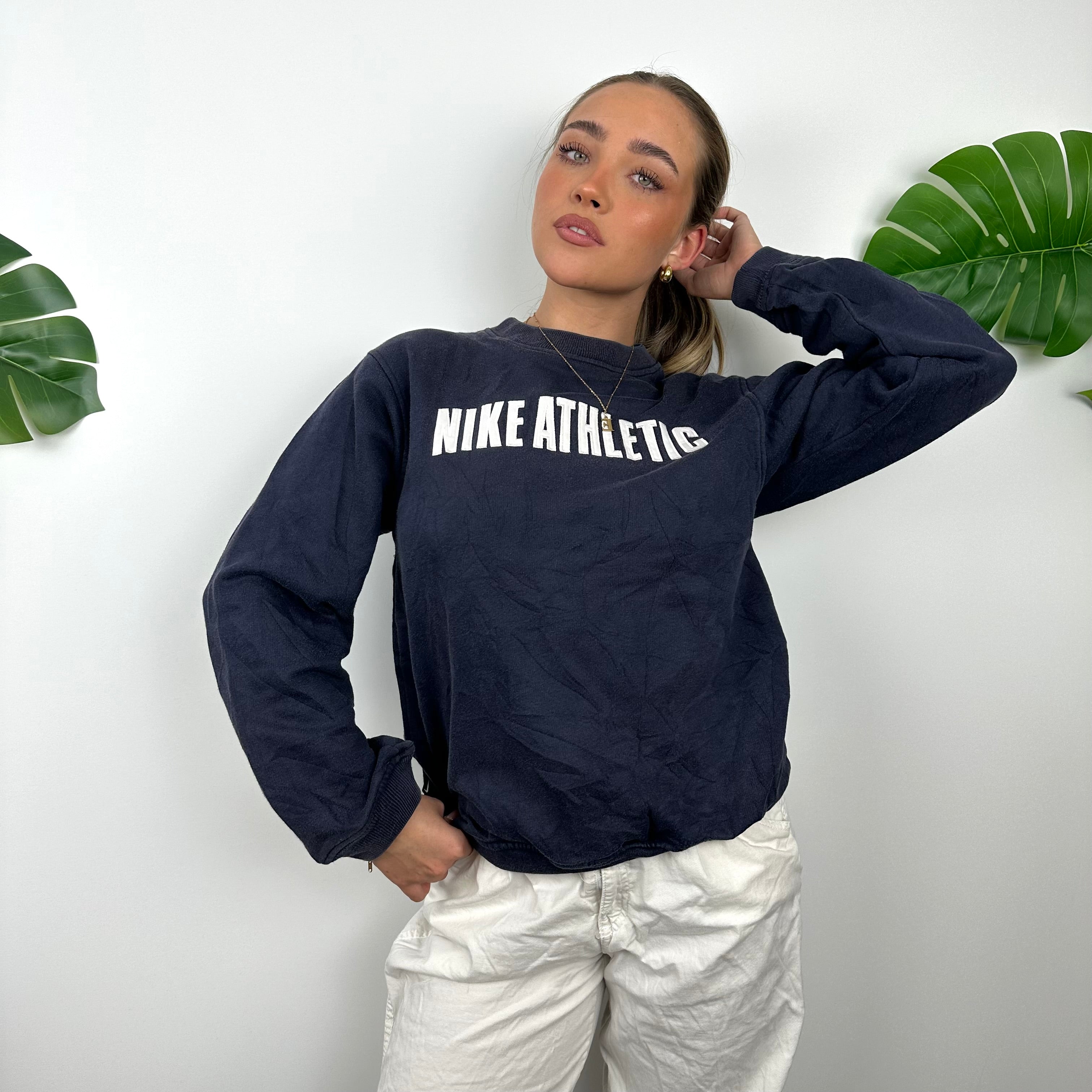 Nike Athletic Navy Embroidered Spell Out Sweatshirt (S)