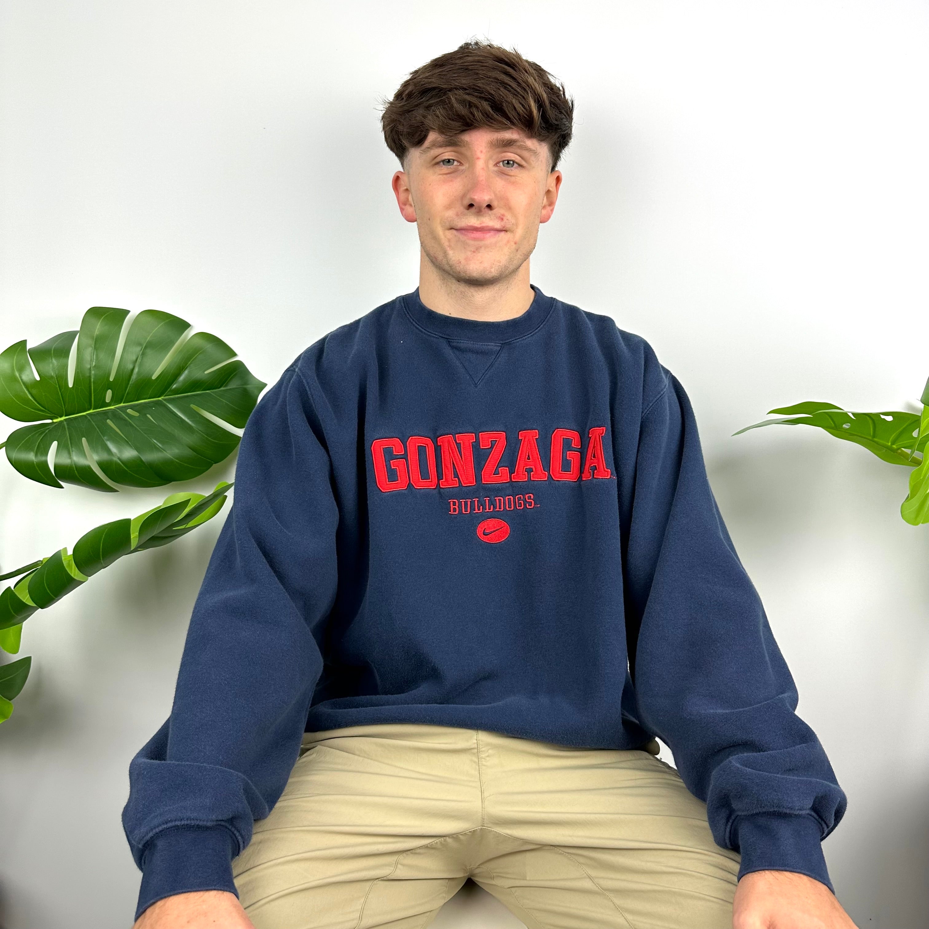 Nike x Gonzaga Bulldogs Navy Embroidered Spell Out Sweatshirt (M)