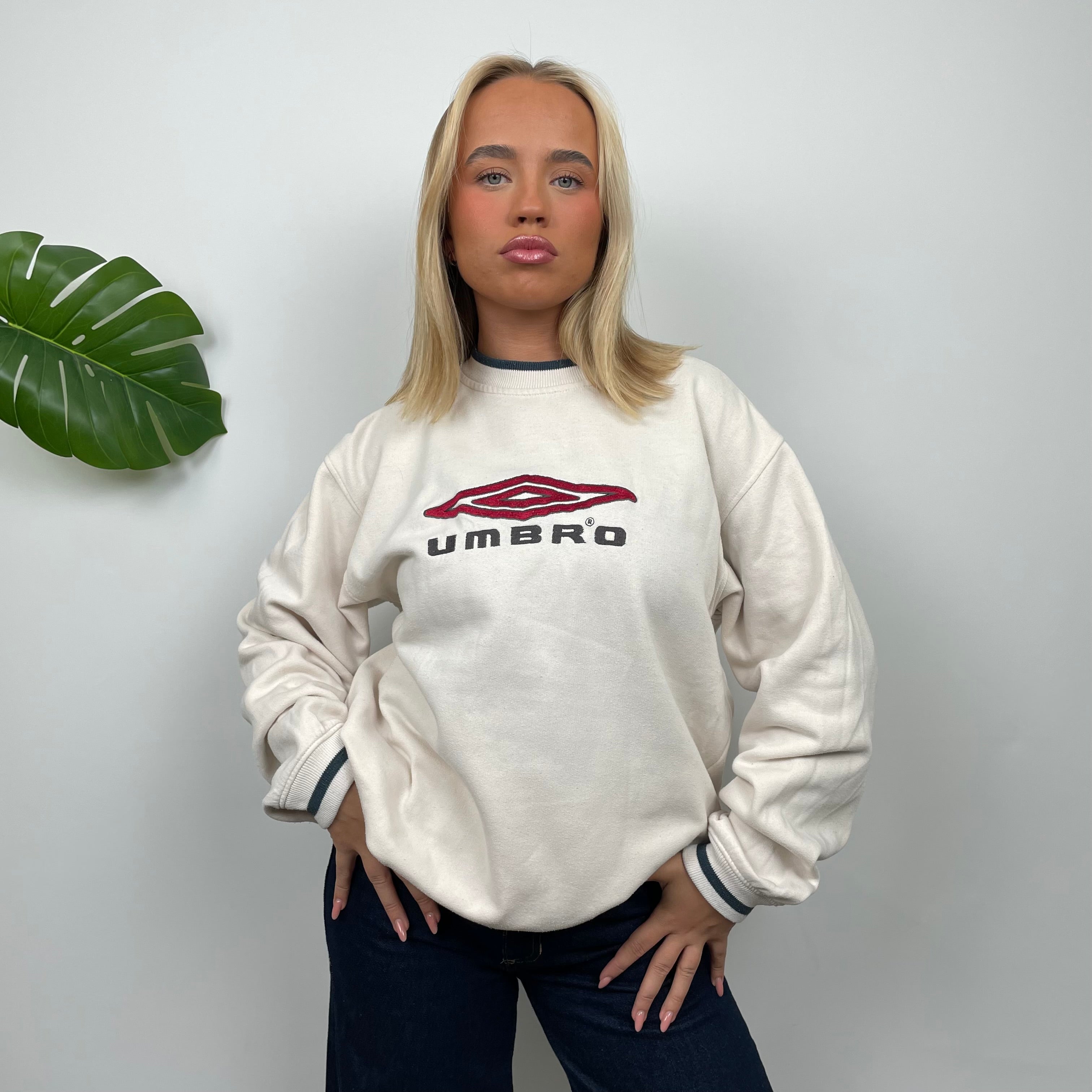 Umbro RARE Cream Embroidered Spell Out Sweatshirt (L)