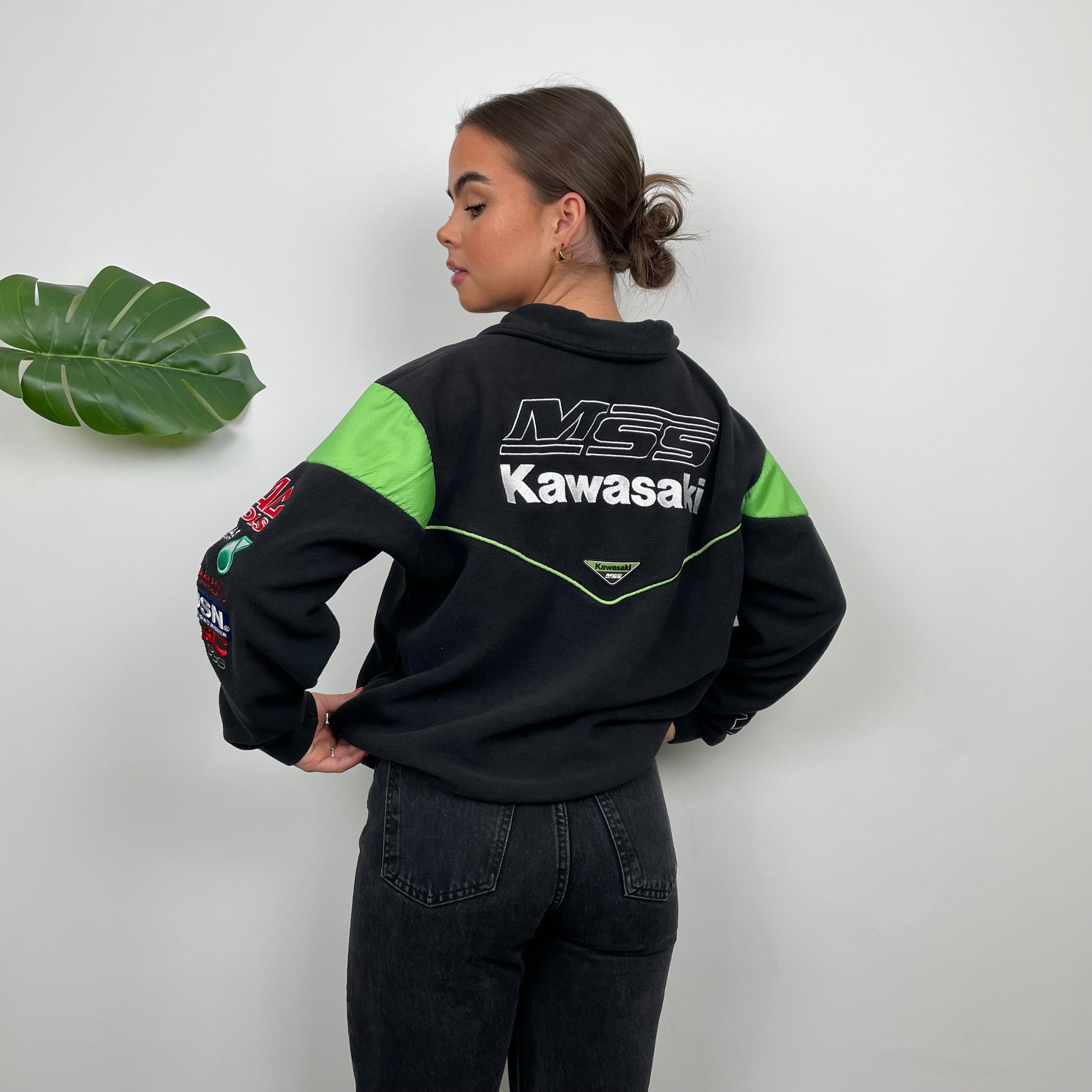 Kawasaki Racing RARE Black Embroidered Spell Out Zip Up (S)