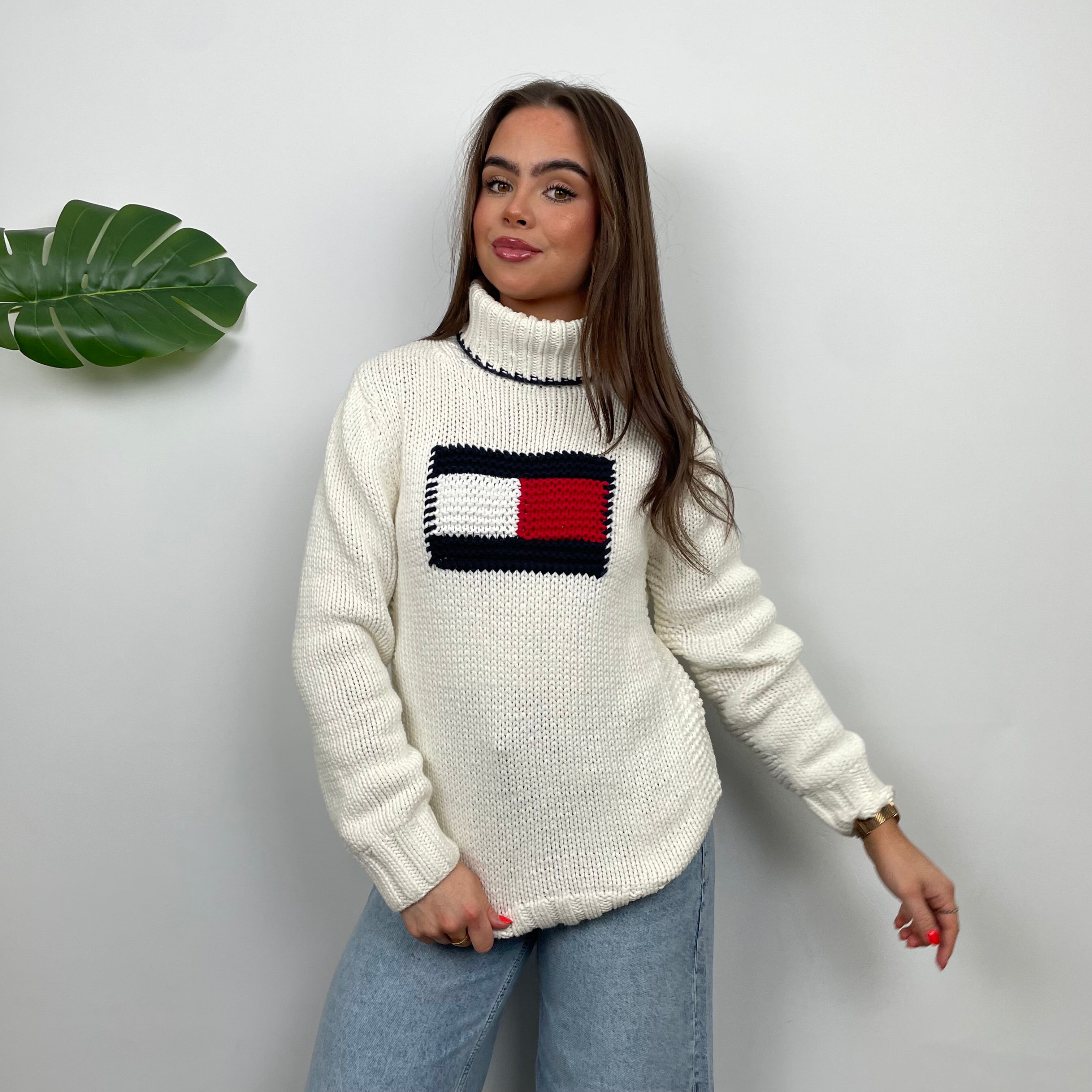 Tommy Hilfiger RARE Cream Logo Knitted Sweater (S)