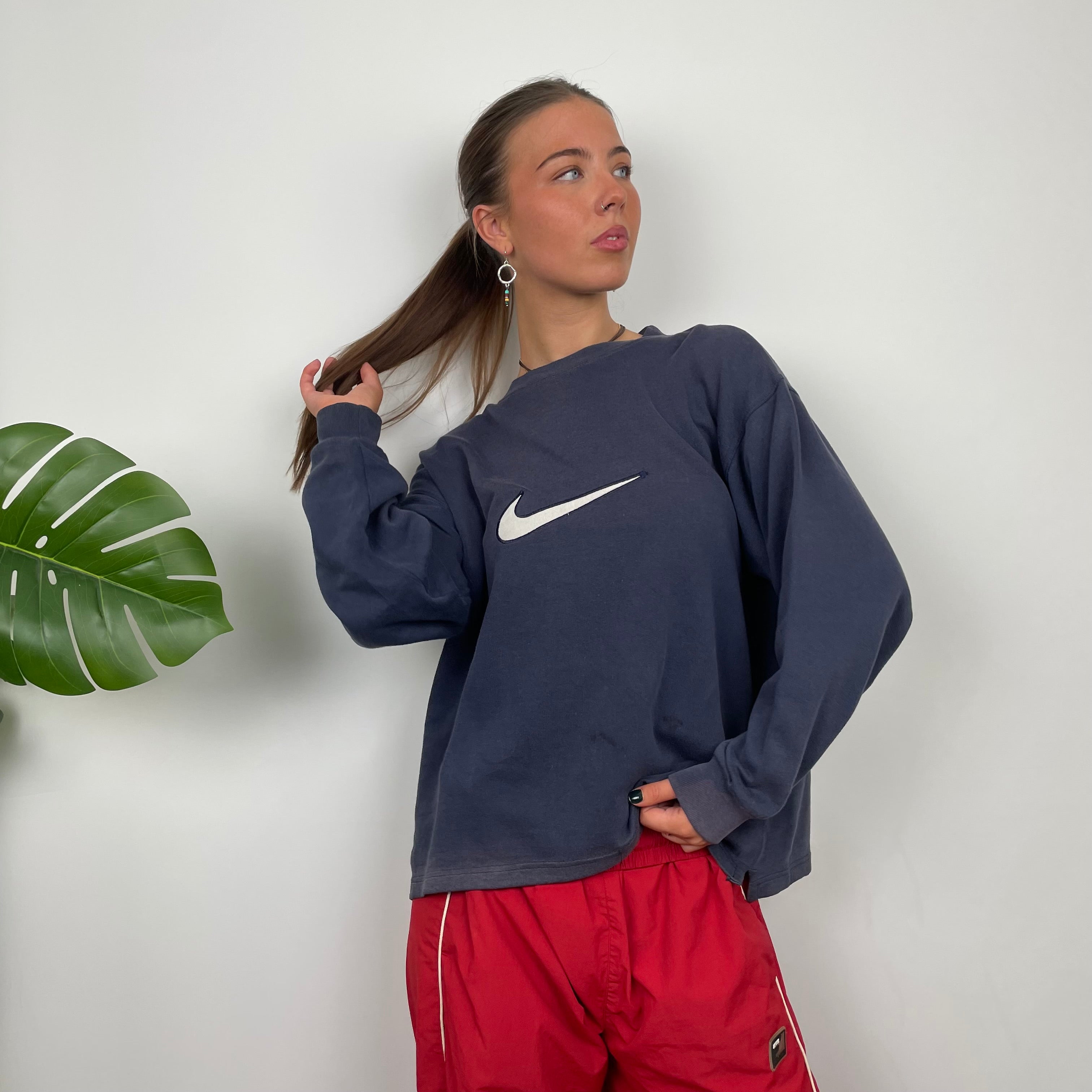 Nike Navy Embroidered Swoosh Sweatshirt (S)