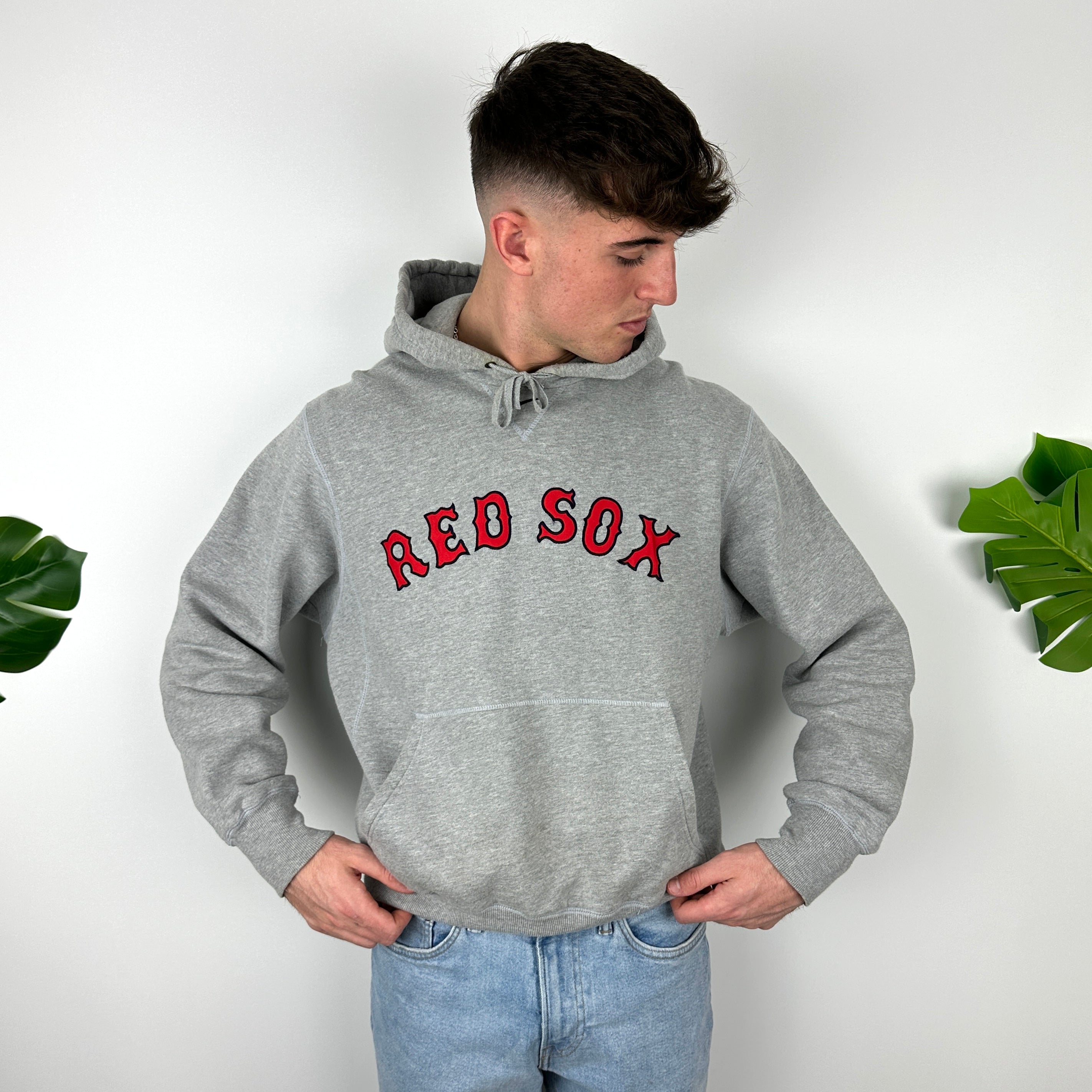 Nike X Boston Red Sox Grey Embroidered Spell Out Hoodie (M)