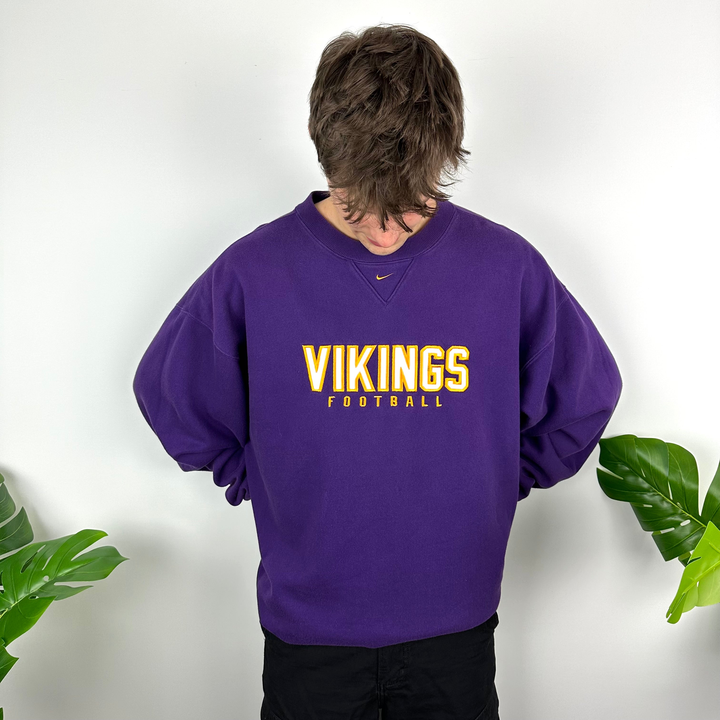 Nike x Minnesota Vikings Purple Embroidered Spell Out Sweatshirt (XL)