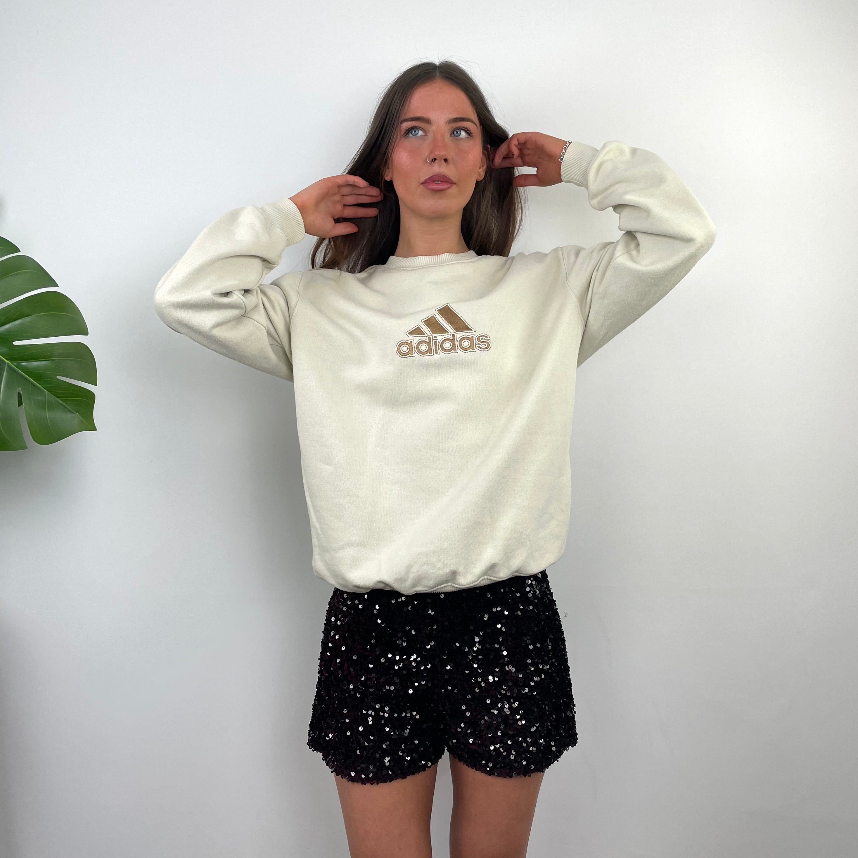 Adidas Cream Embroidered Spell Out Sweatshirt (M)