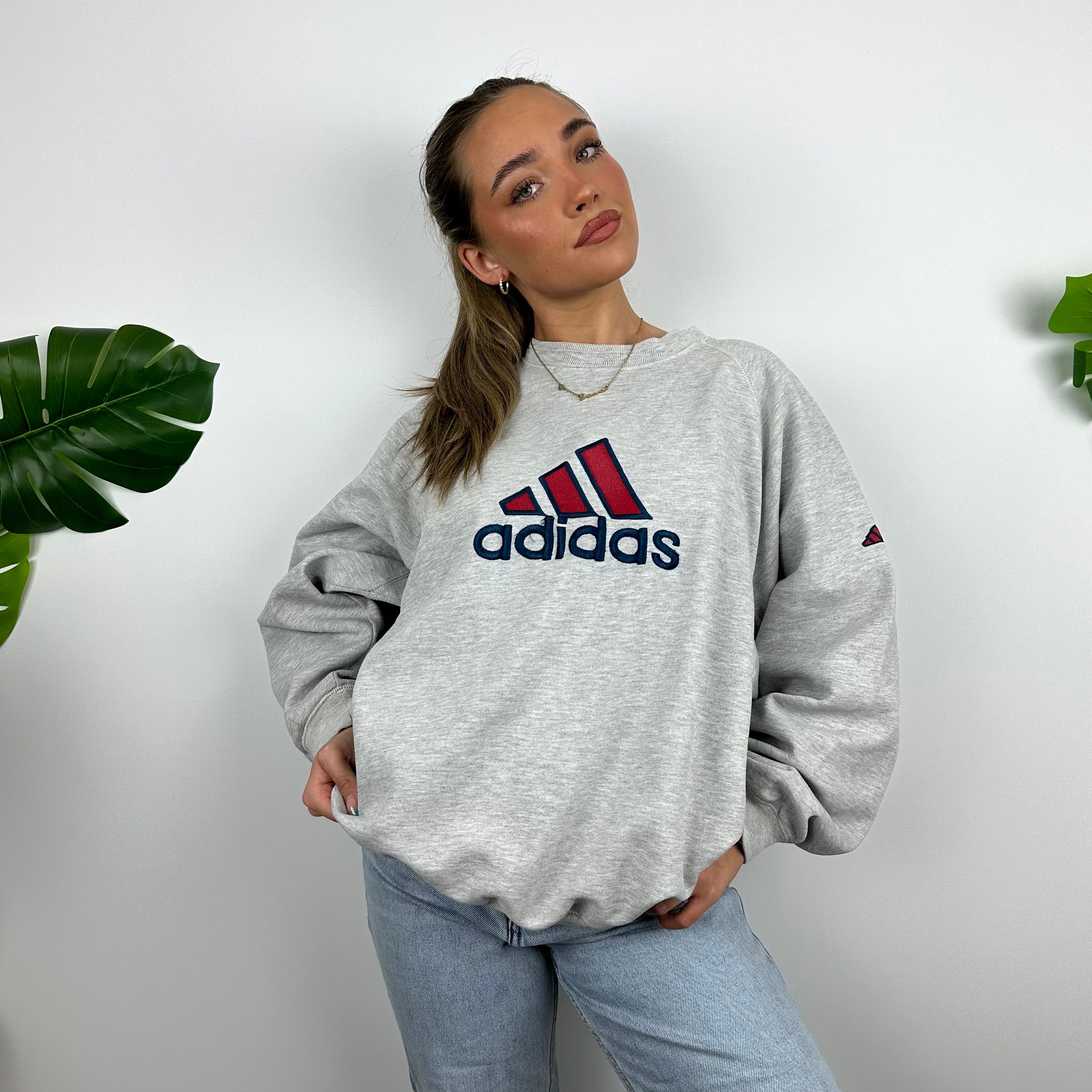 Adidas Grey Embroidered Spell Out Sweatshirt (L)