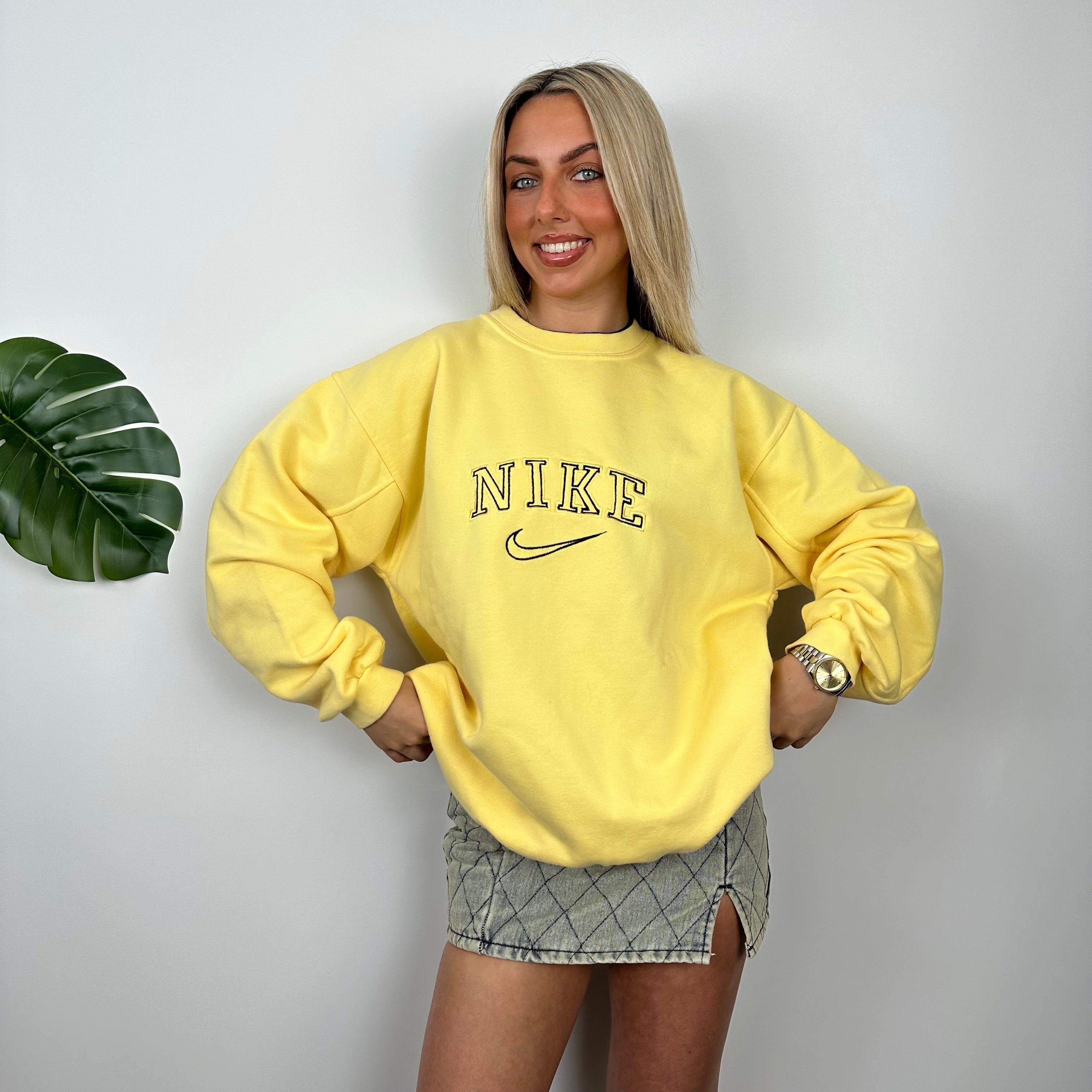 Nike Yellow Embroidered Spell Out Sweatshirt (M)