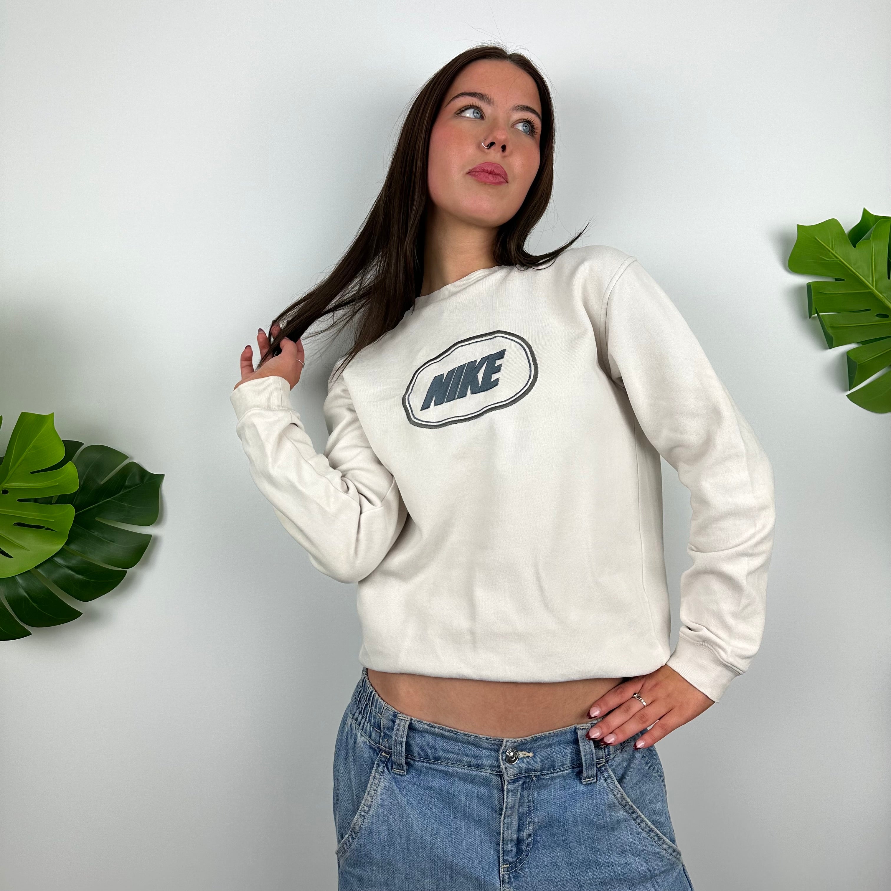 Nike White Embroidered Spell Out Sweatshirt (S)