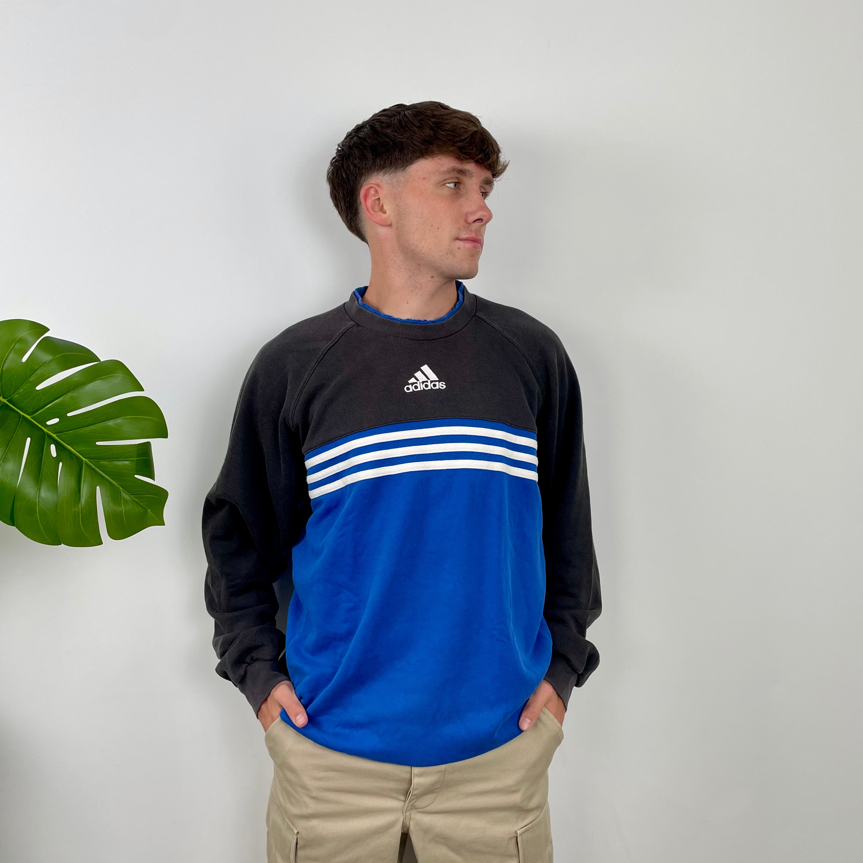 Adidas Black Embroidered Spell Out Colour Block Sweatshirt (L)