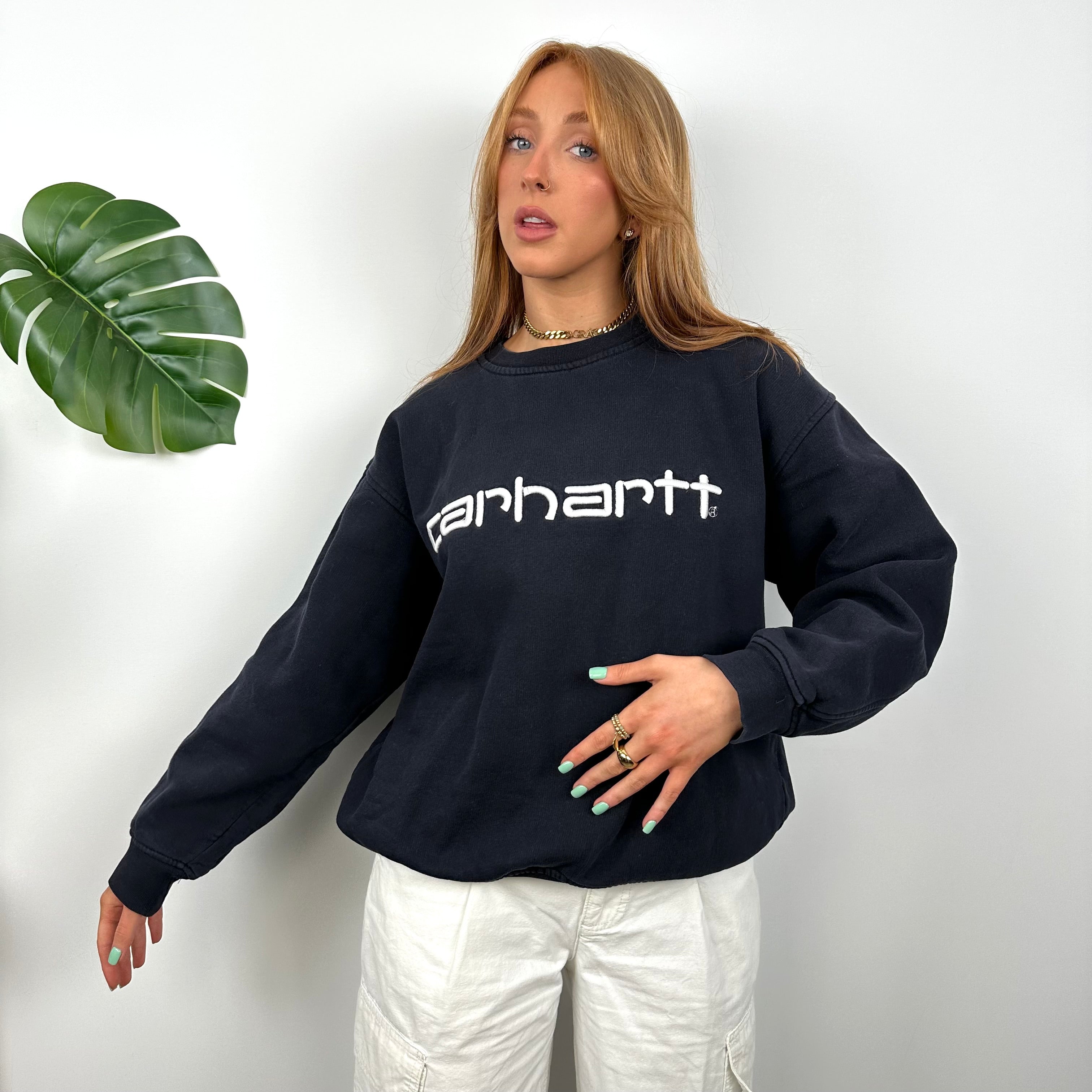 Carhartt Navy Embroidered Spell Out Sweatshirt (L)