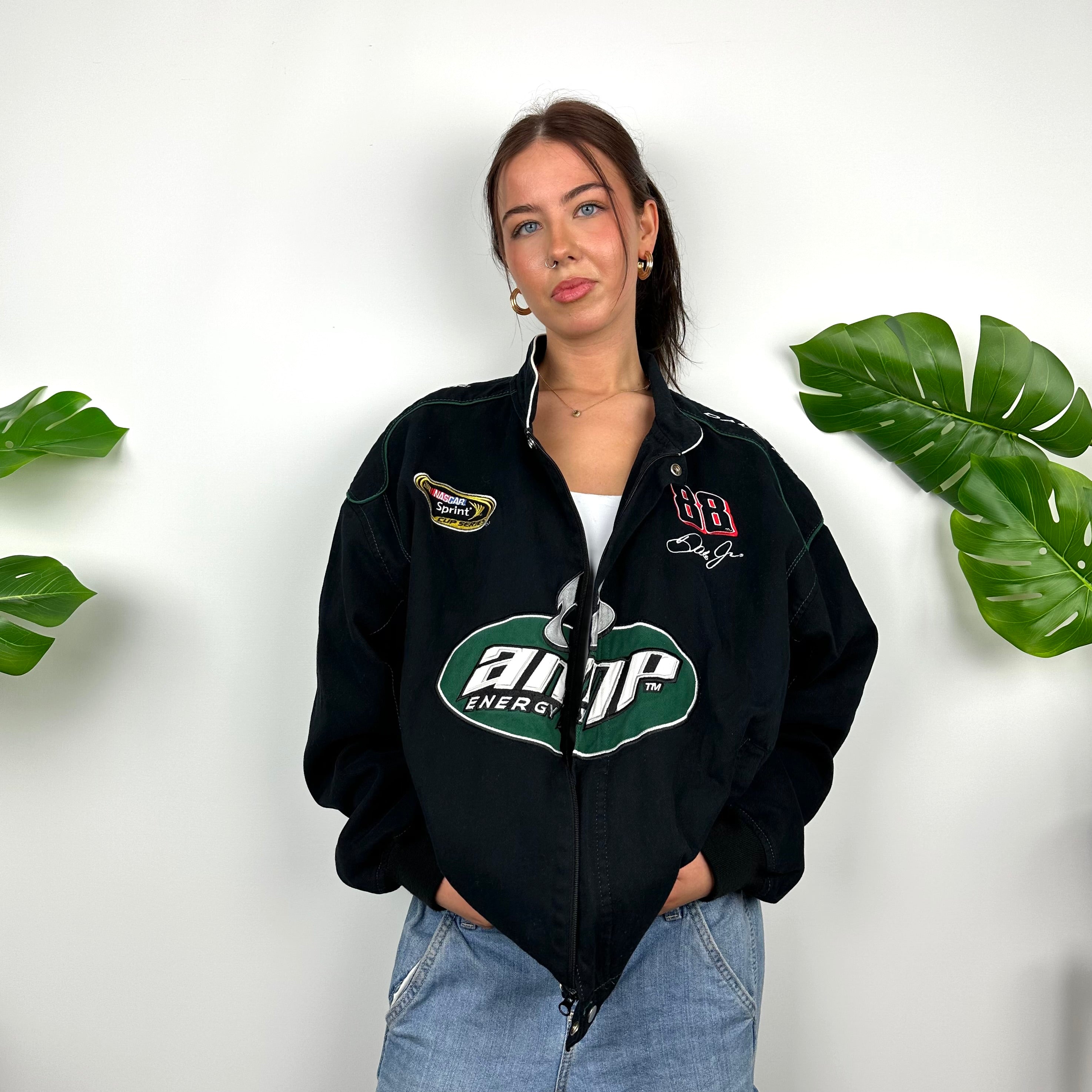 AMP Energy RARE Black NASCAR Racing Jacket as worn by Bella Hadid (L)