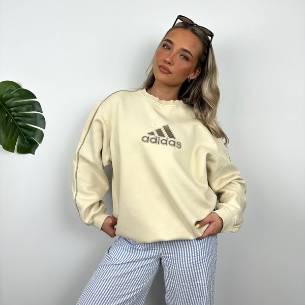 Adidas Cream Embroidered Spell Out Sweatshirt (M)