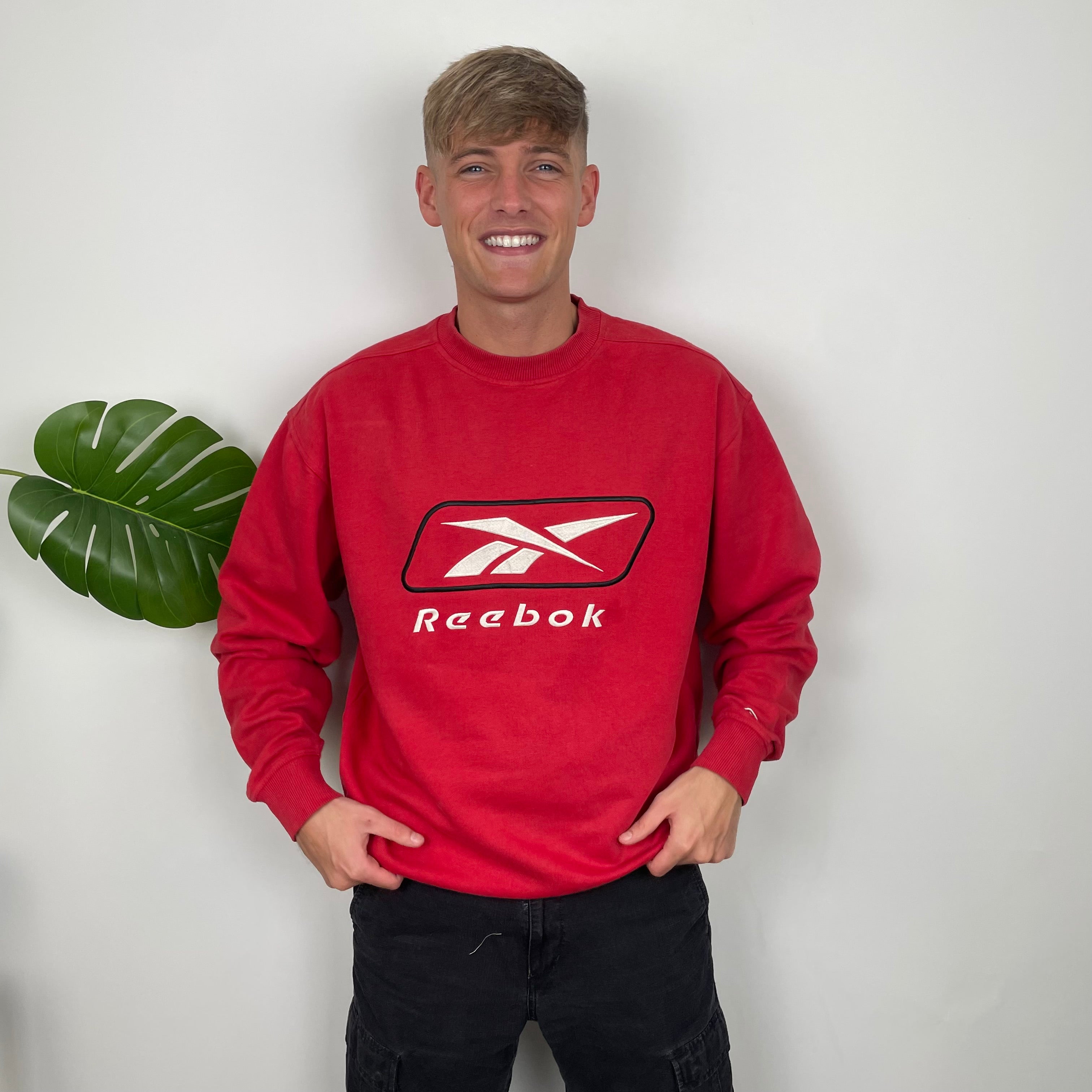 Reebok Red Embroidered Spell Out Sweatshirt (XL)