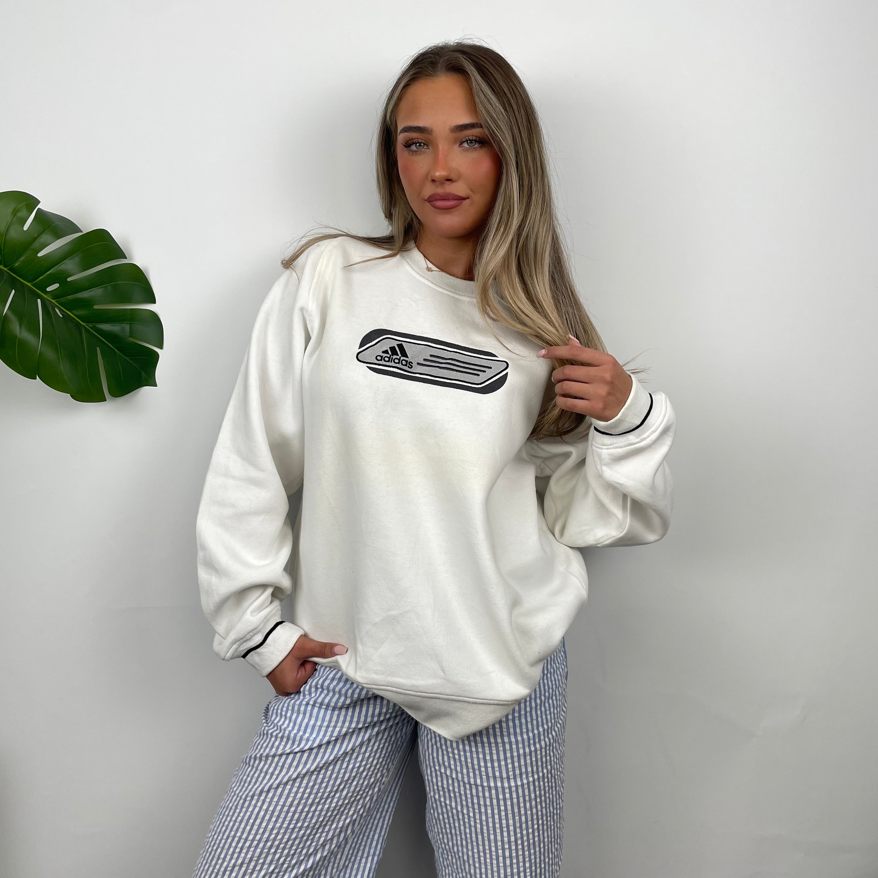 Adidas White Embroidered Spell Out Sweatshirt (M)