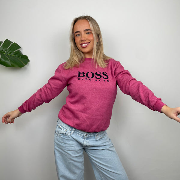 Hugo Boss Pink Embroidered Spell Out Sweatshirt (S)