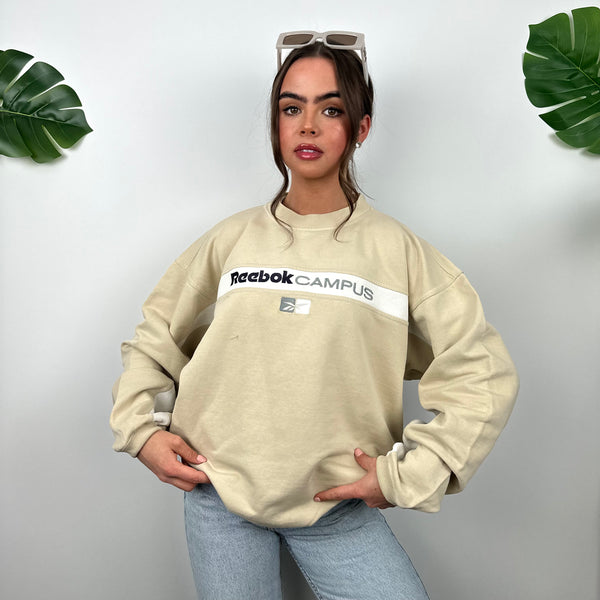 Reebok Cream Embroidered Spell Out Sweatshirt (M)