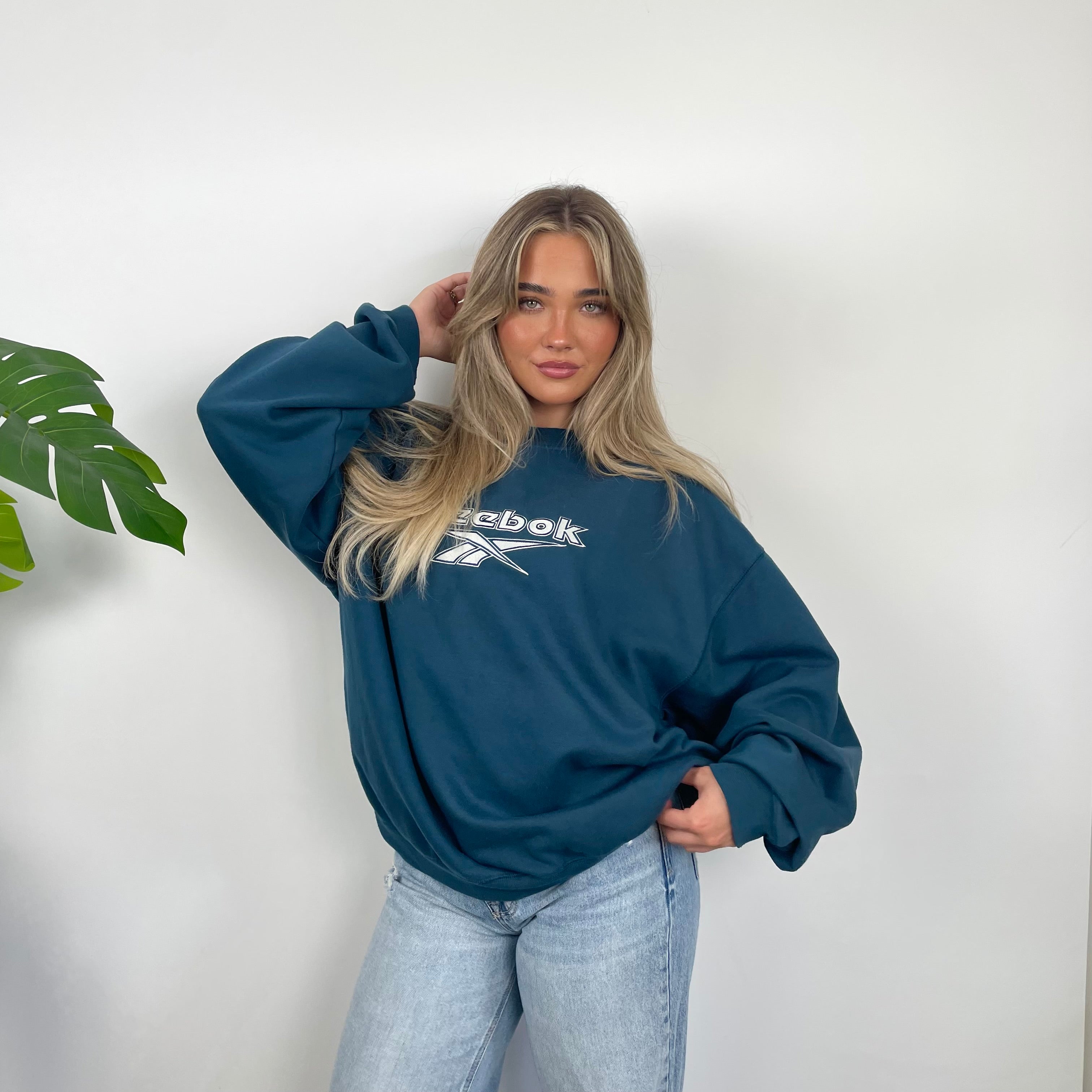 Reebok RARE Green Embroidered Spell Out Sweatshirt (L)