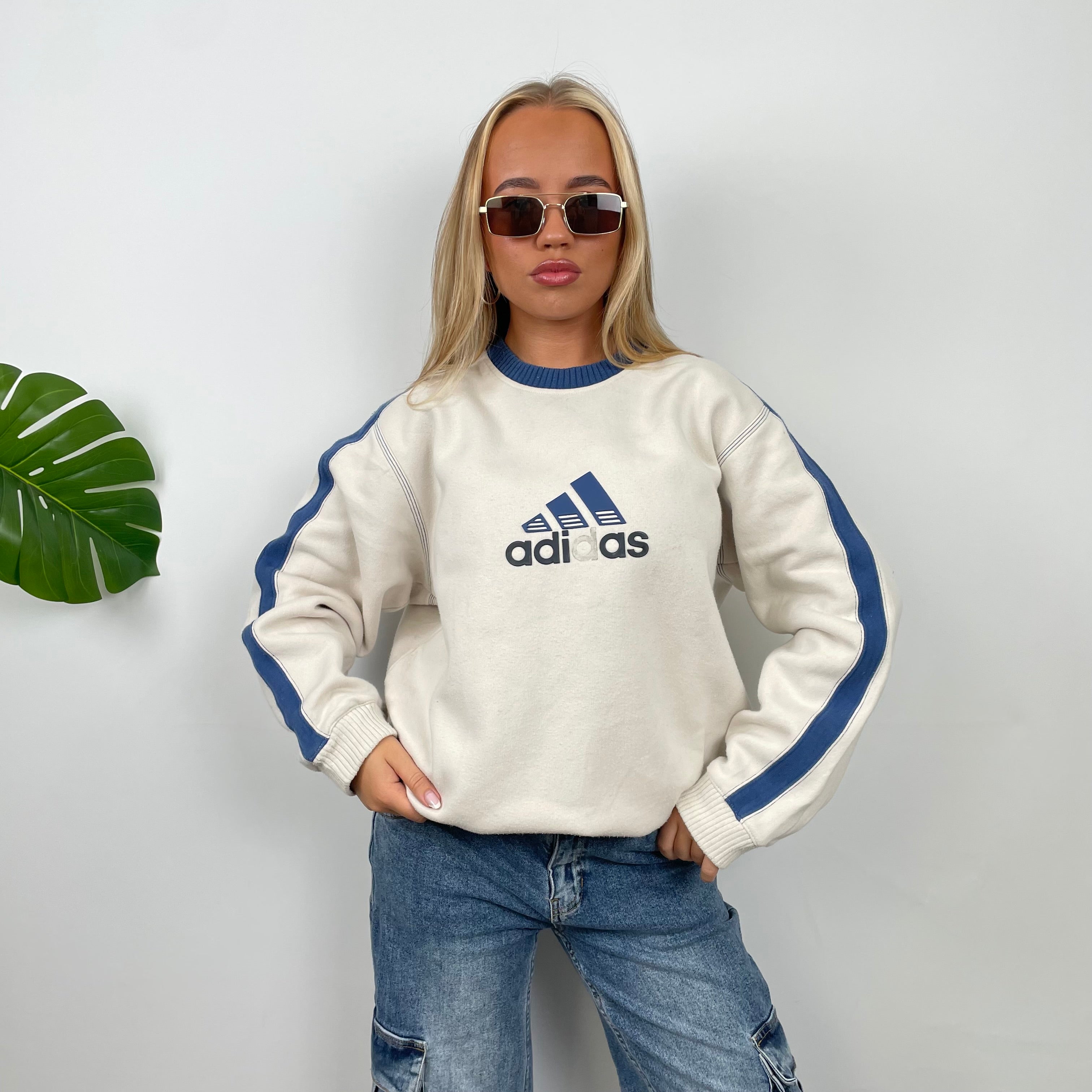 Adidas Cream Embroidered Spell Out Sweatshirt (M)