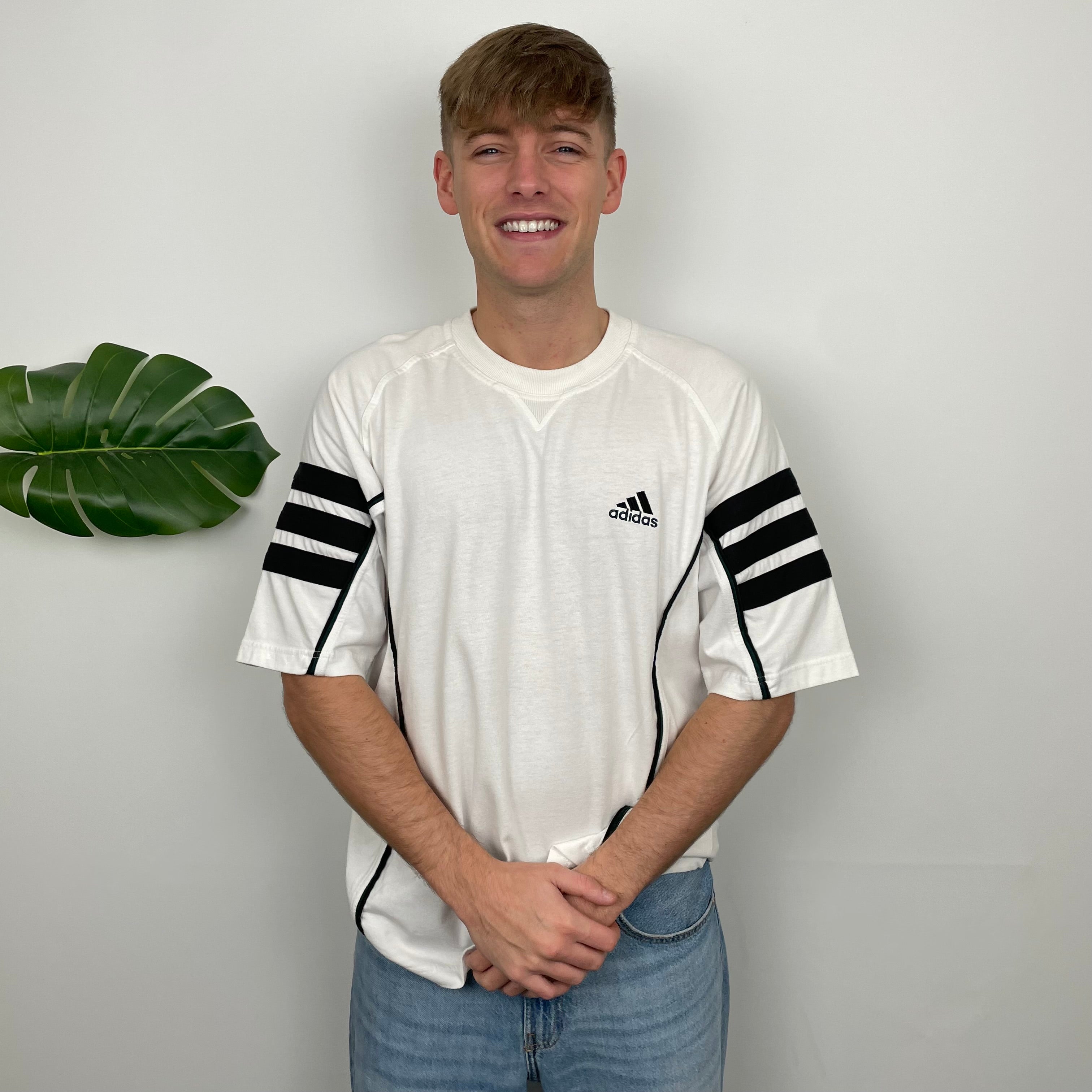 Adidas White Embroidered Spell Out T Shirt (L)