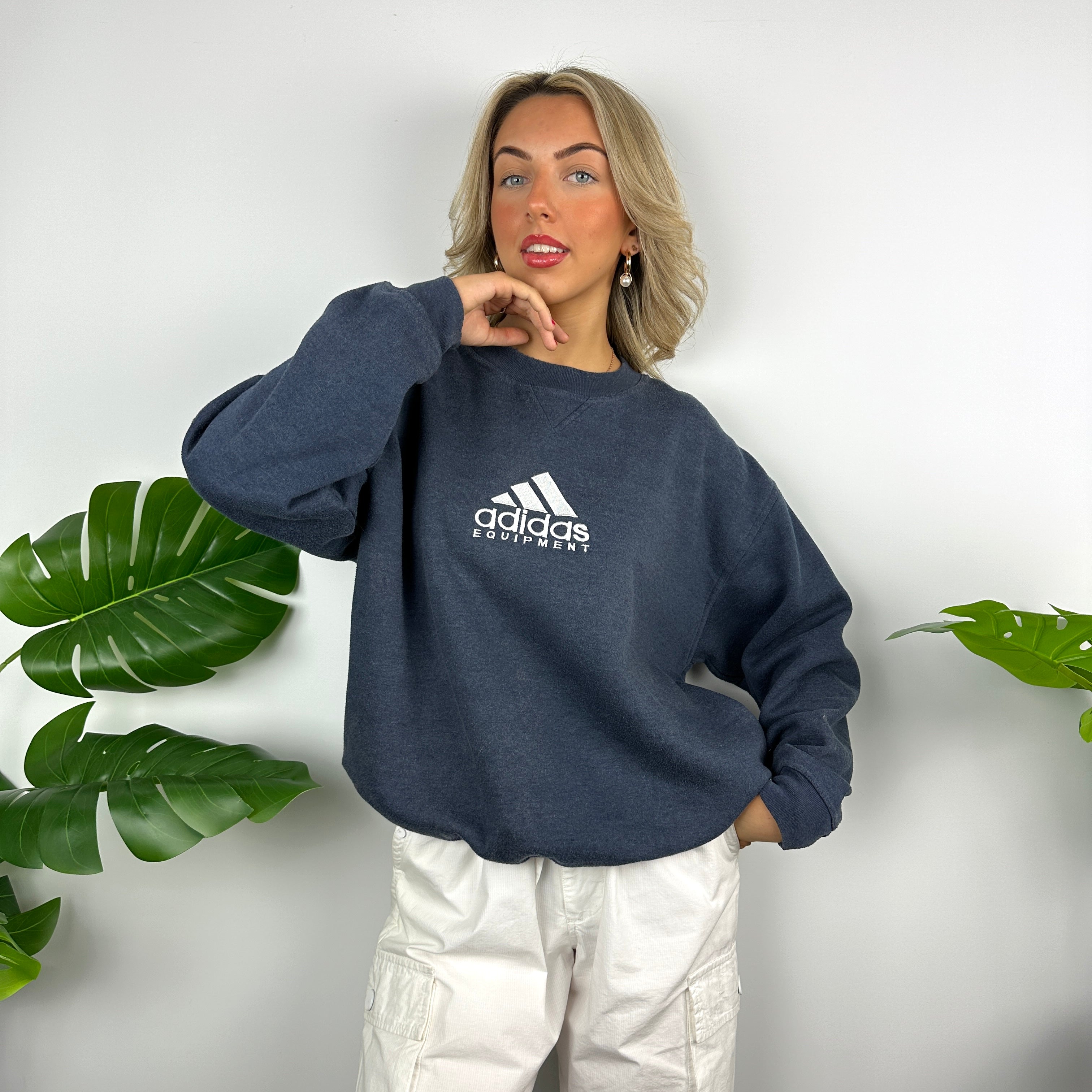 Adidas Equipment RARE Navy Embroidered Spell Out Sweatshirt (M)