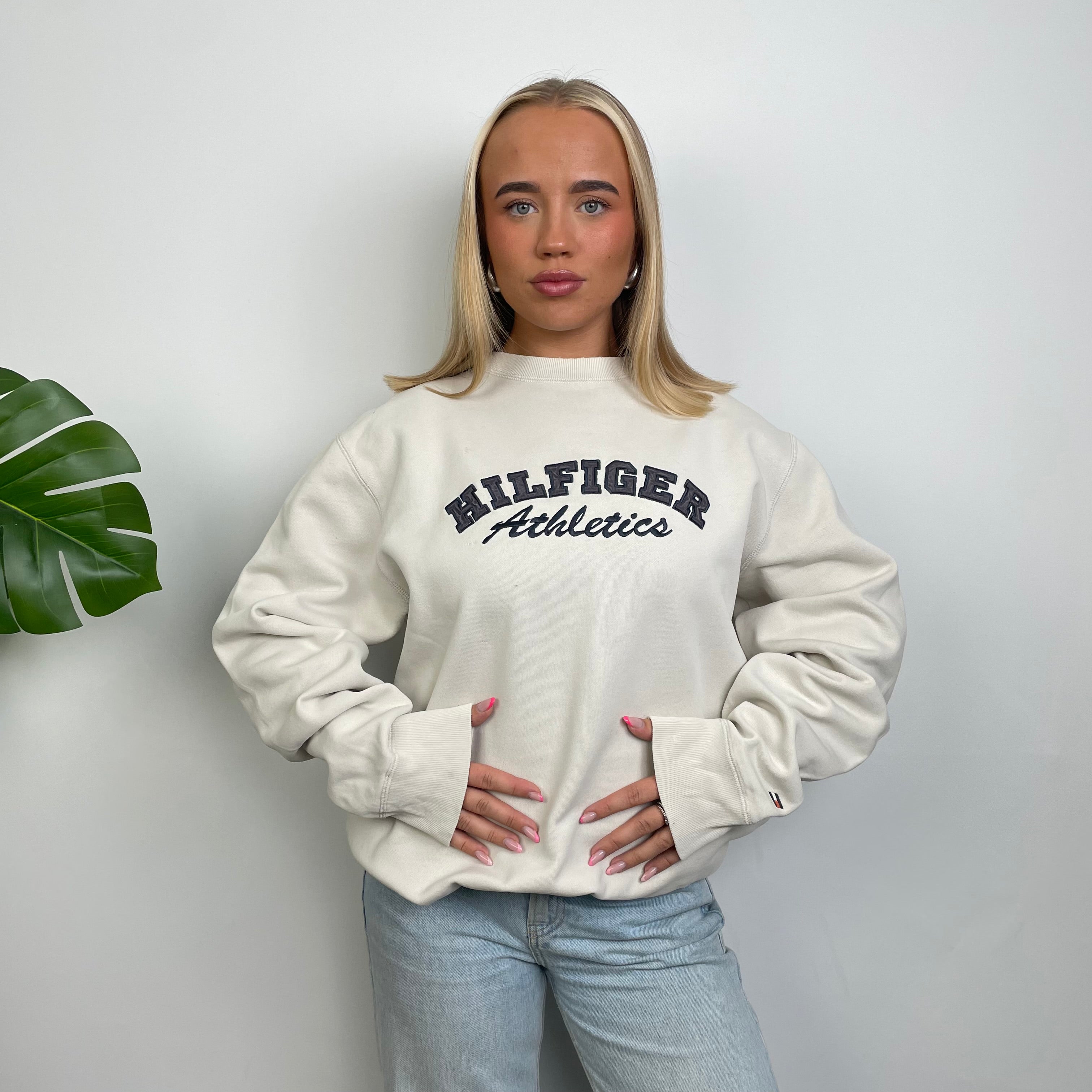 Tommy Hilfiger White Embroidered Spell Out Sweatshirt (L)