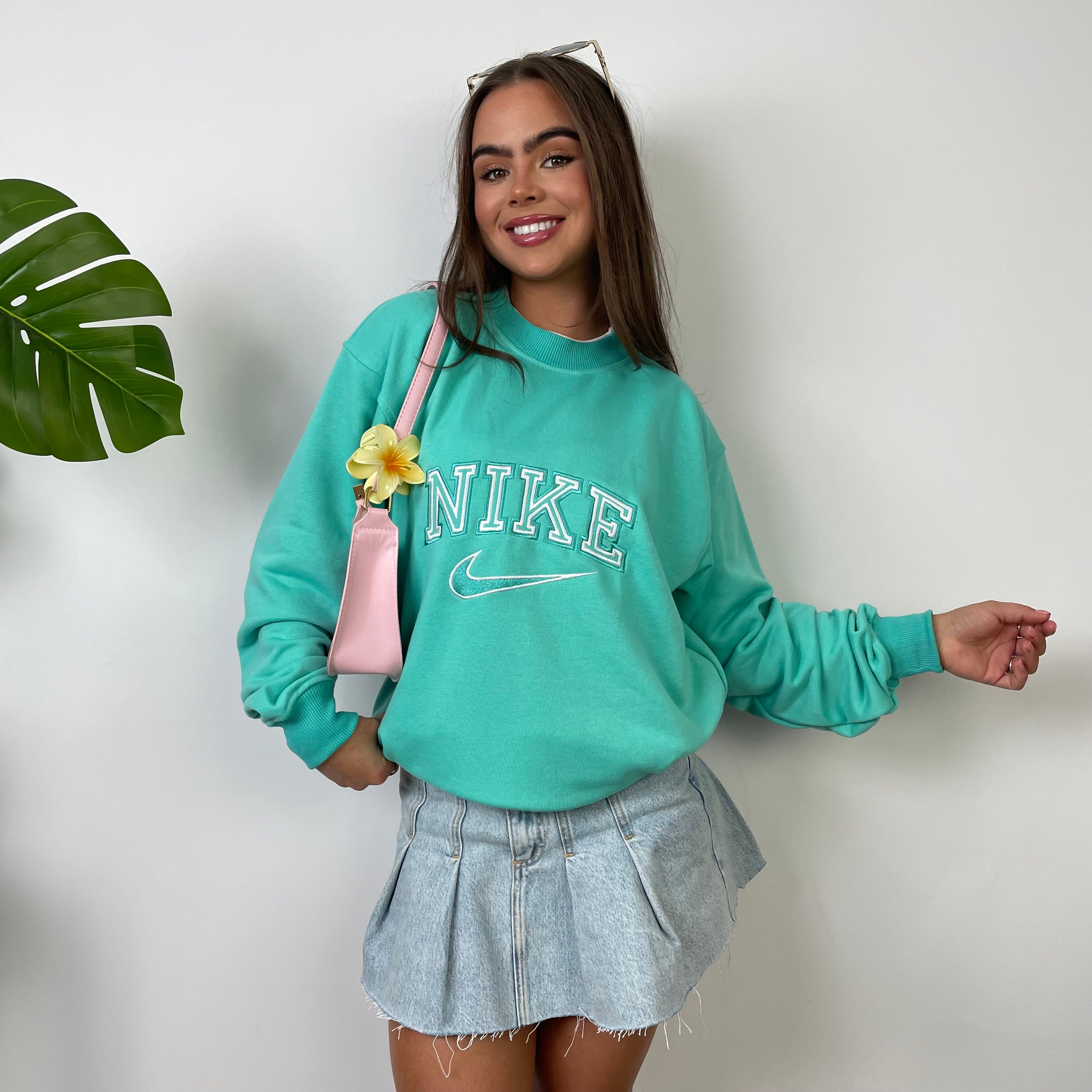 Nike Turquoise Embroidered Spell Out Sweatshirt (M)