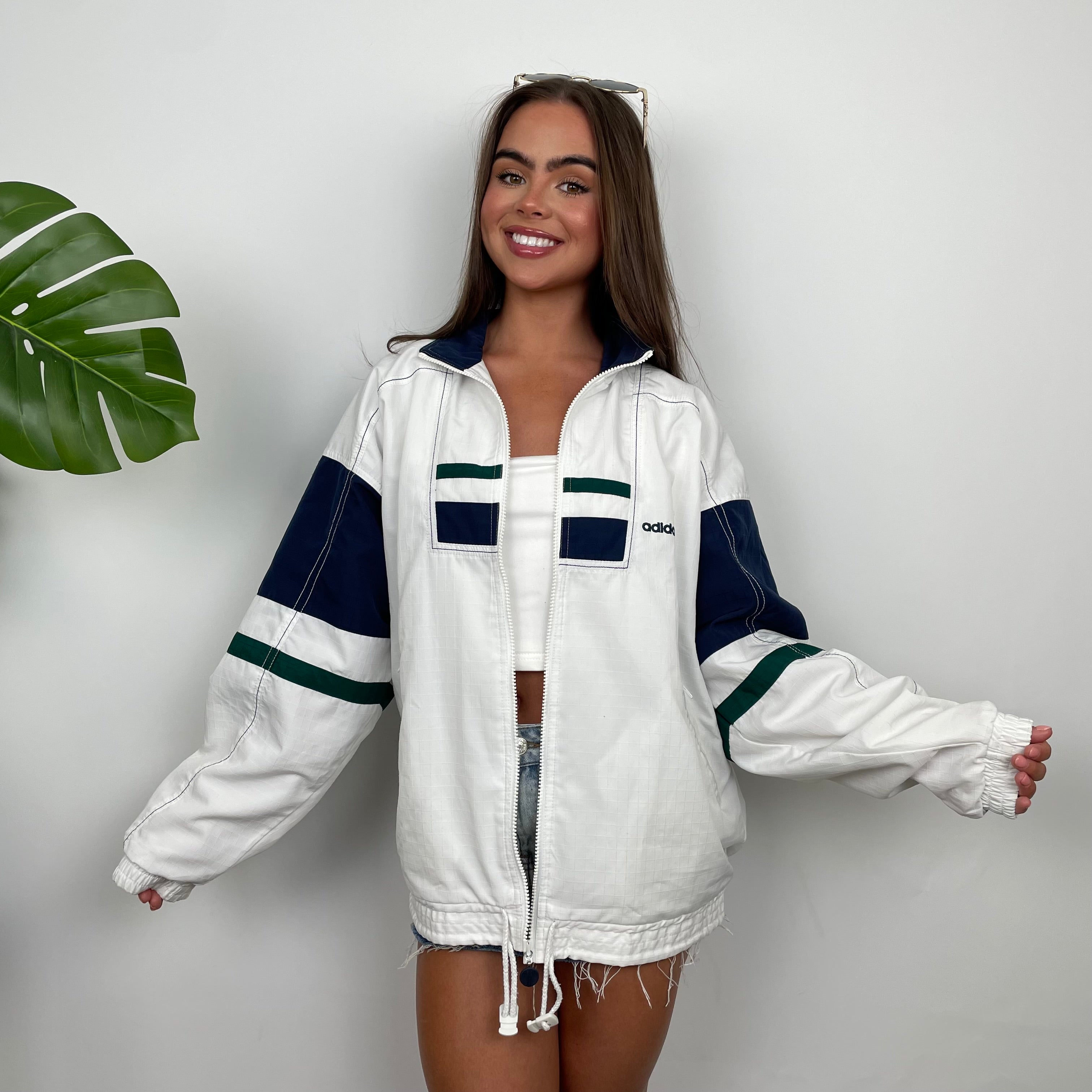 Adidas Embroidered Spell Out White Zip Up Track Jacket (M)