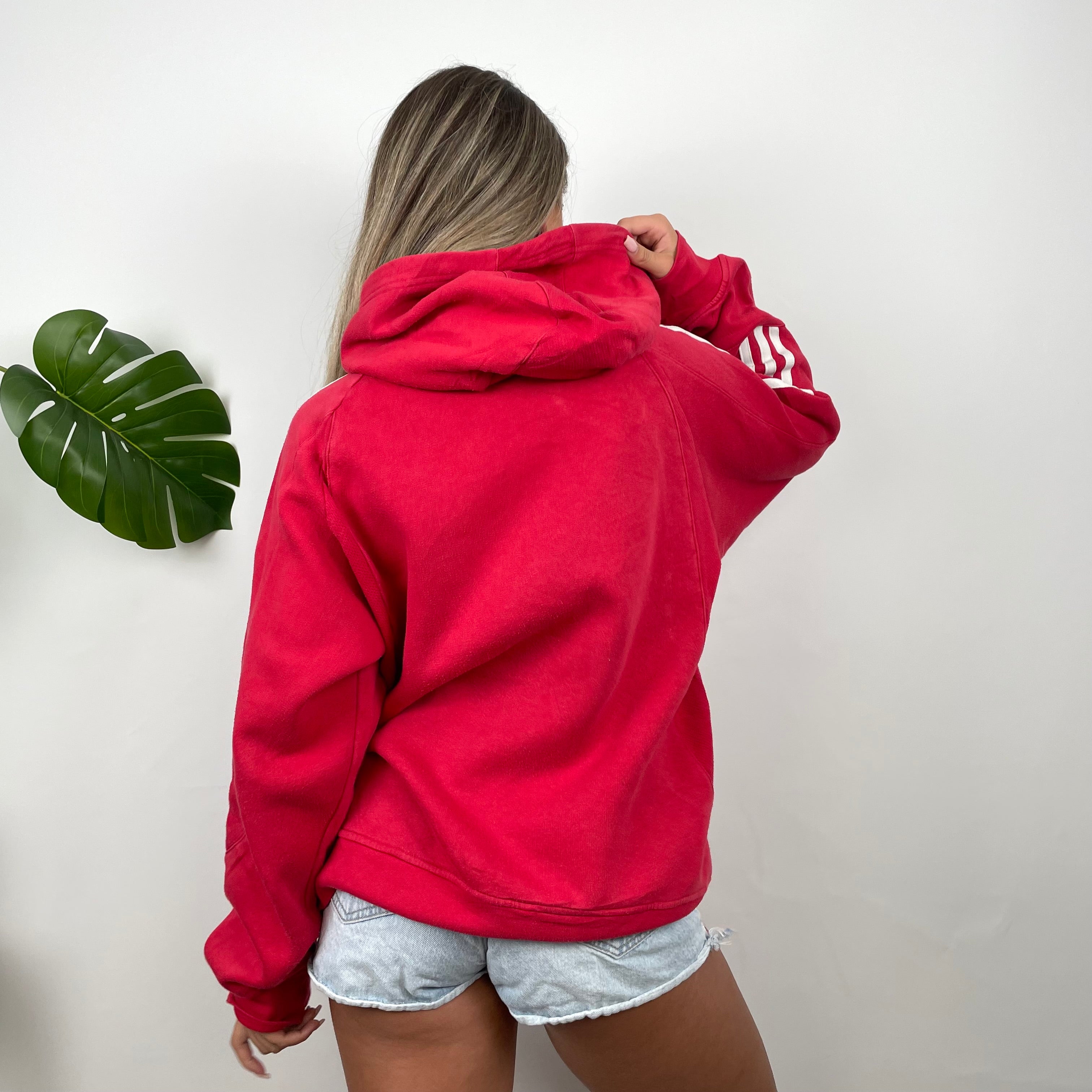 Adidas Red Embroidered Spell Out Hoodie (M)